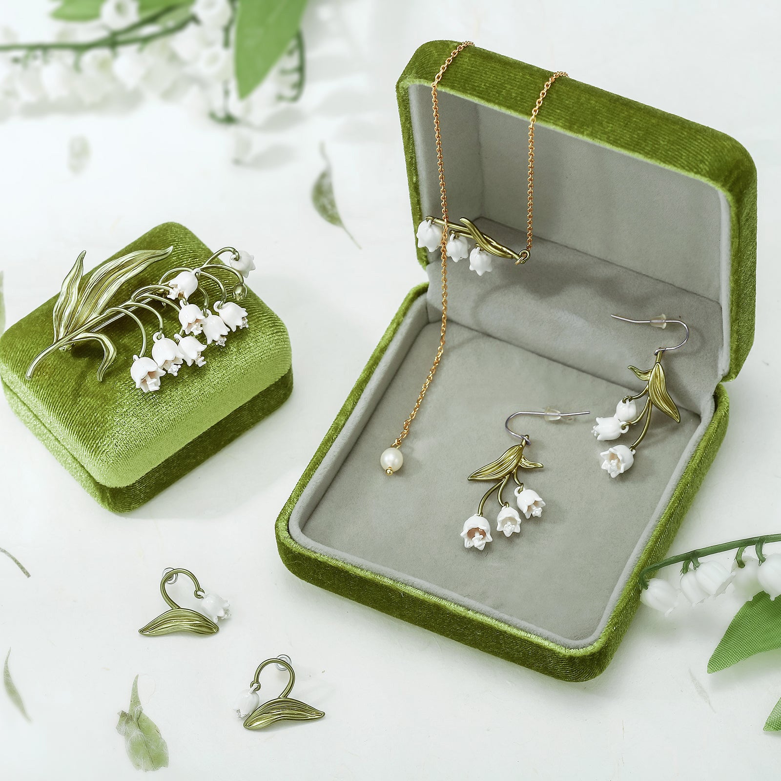 Lily Of The Valley Enamel Jewelry Set