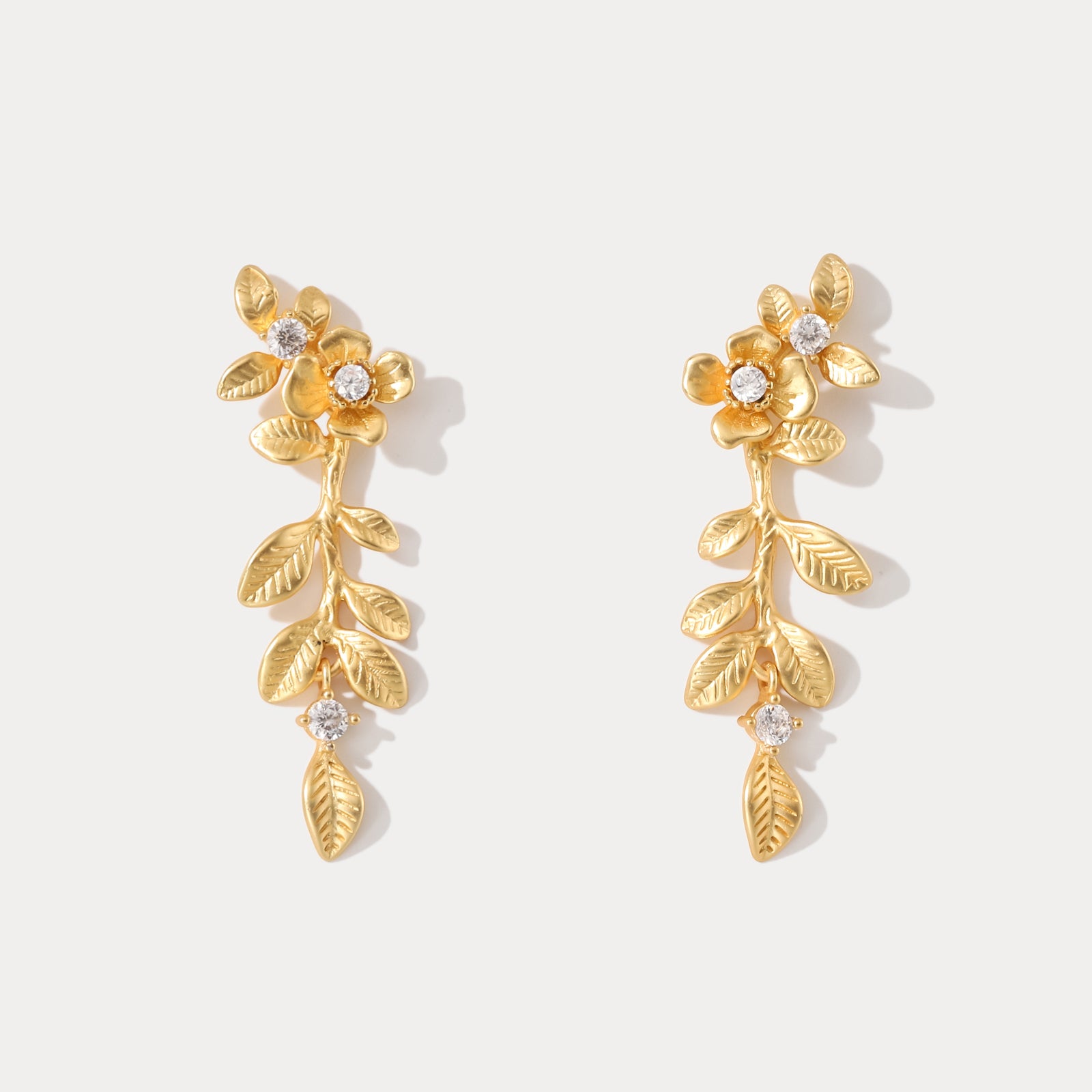 Selenichast Gold Floral Leaf Drop Earrings