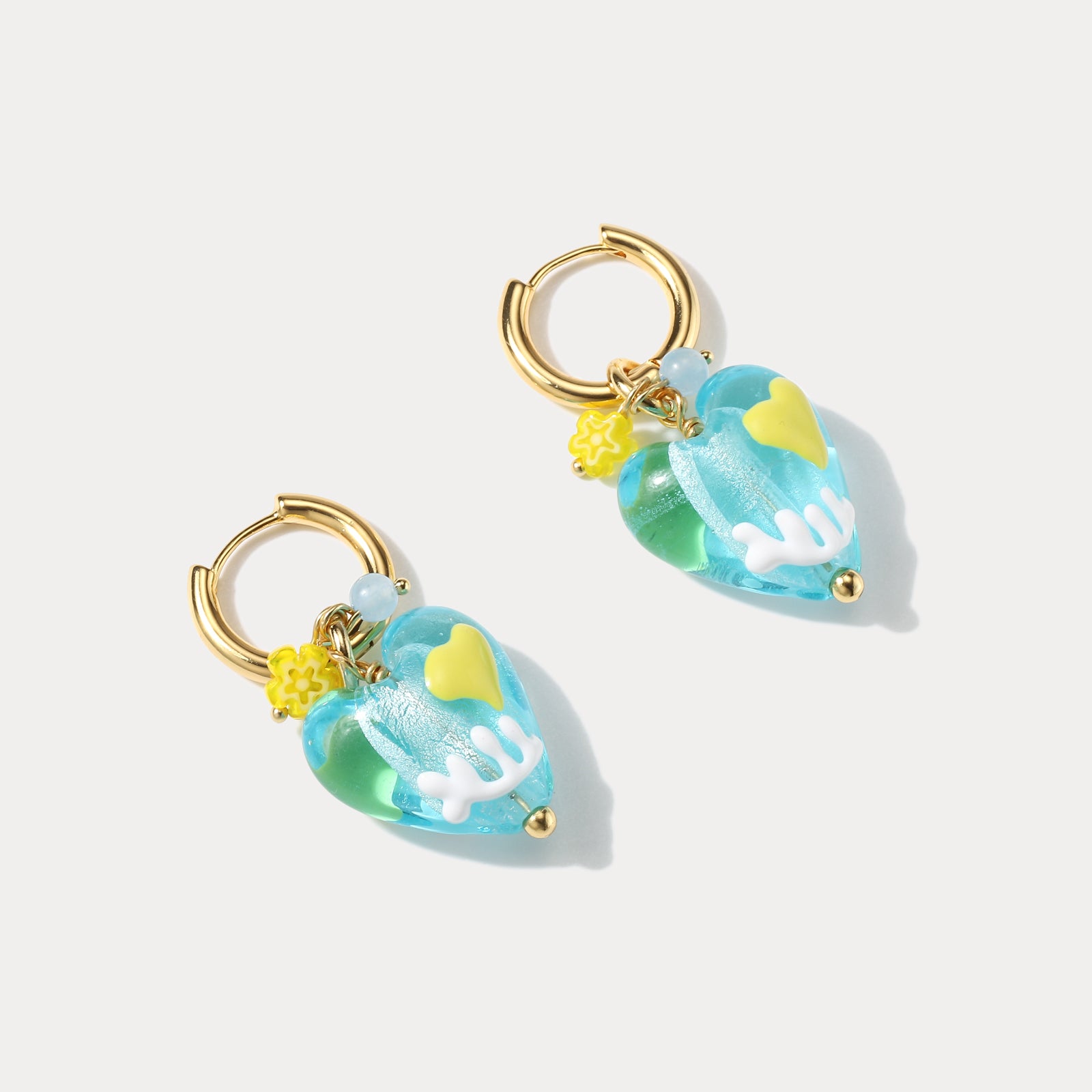 Ocean Heart Glazed Drop Enamel Earrings