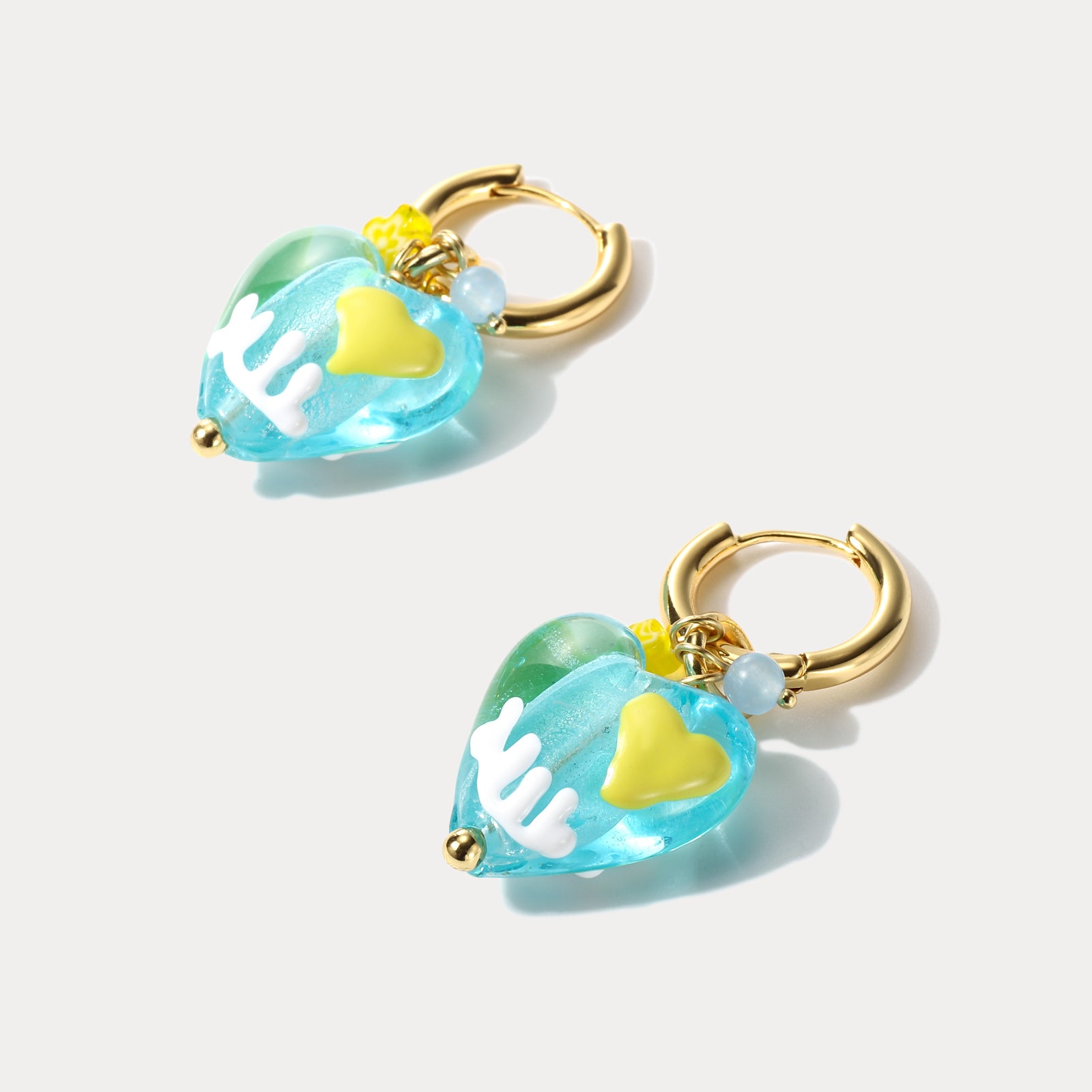Ocean Heart Glazed Drop Beads Earrings