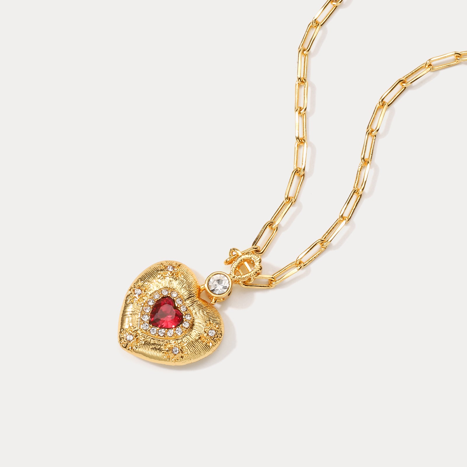 Ruby Mini Heart Pendant Chain Necklace