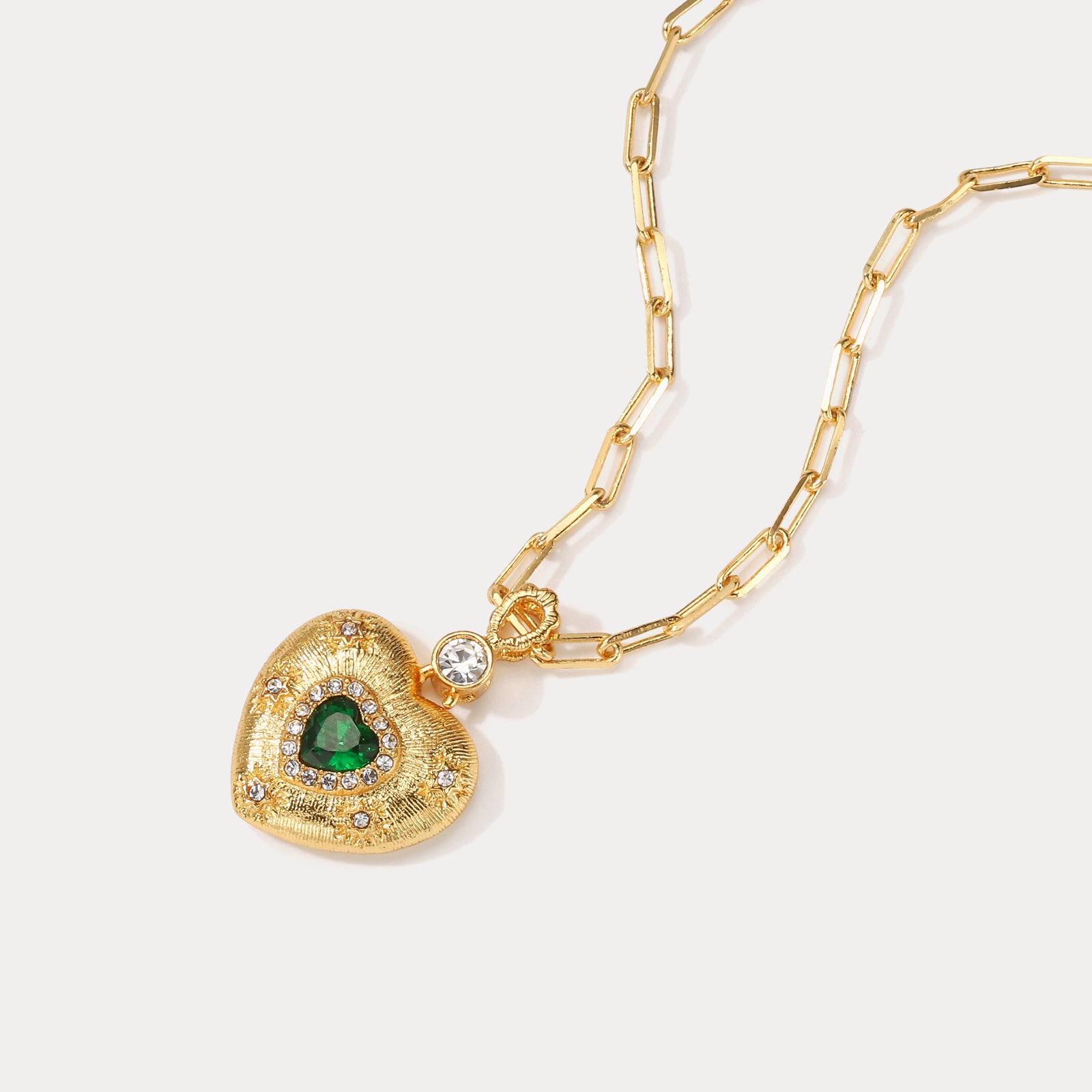 Emerald Mini Heart Brass Necklace