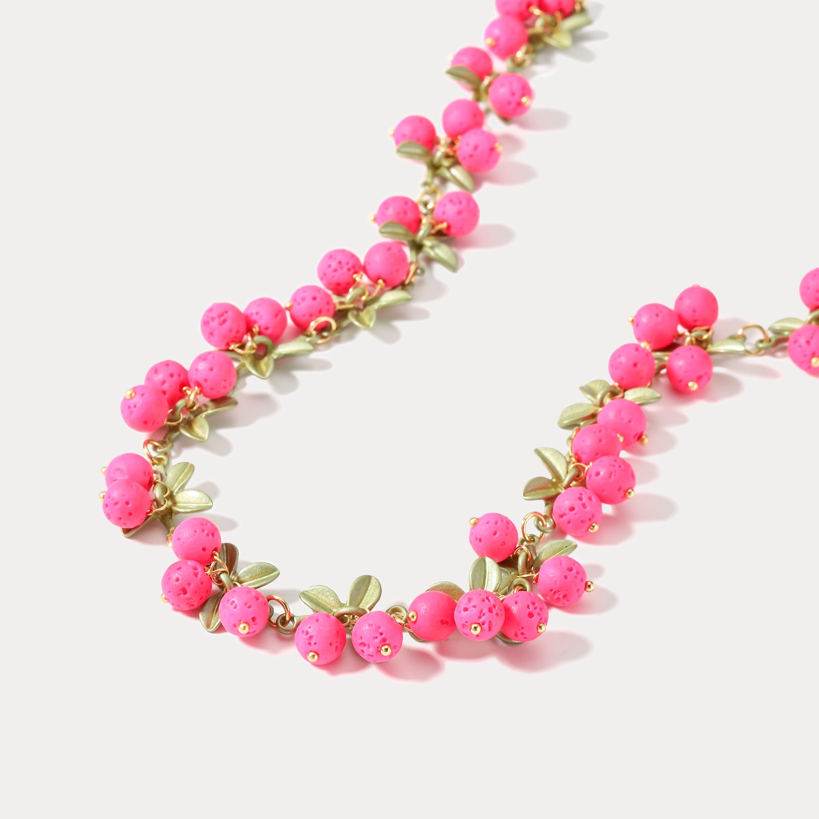 Pink Berry Leaves Necklace