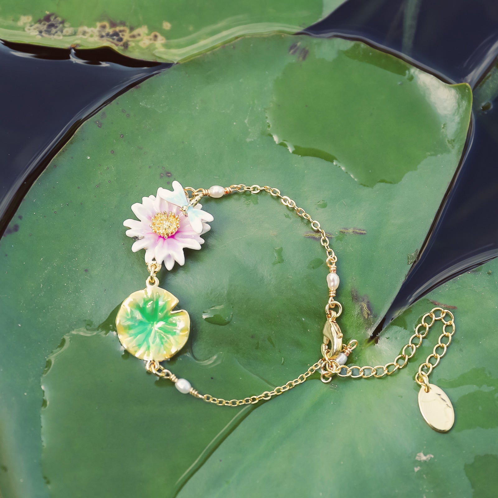 Lotus Dragonfly Enamel Bracelet Gift Set with Gift Wrapping