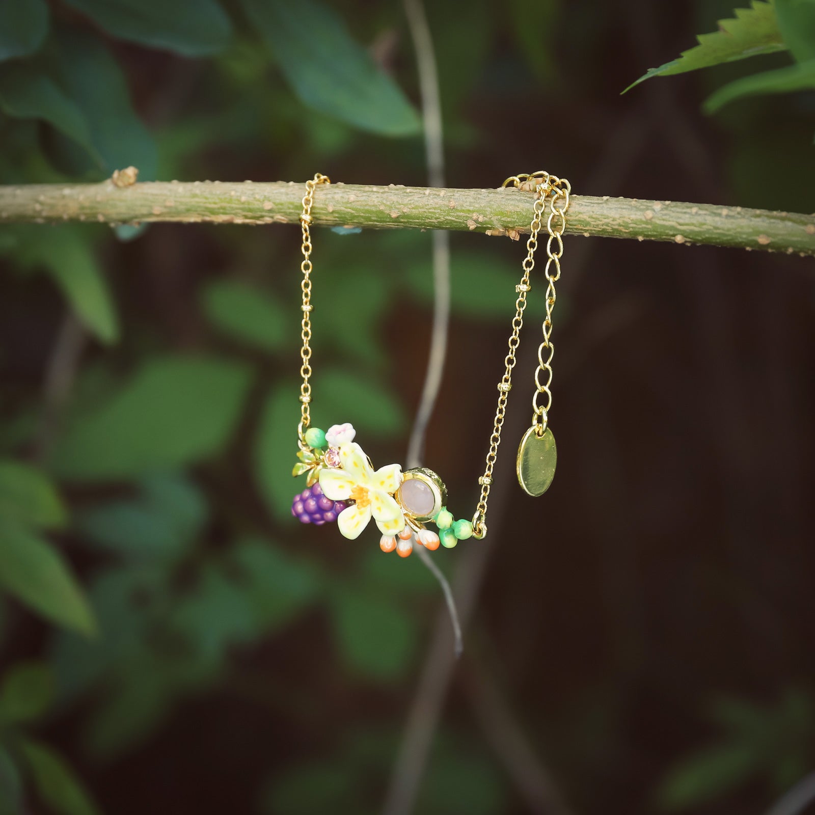 Sweet Grape Flower Gemstone Enamel Bracelet Gift Set with Gift Wrapping