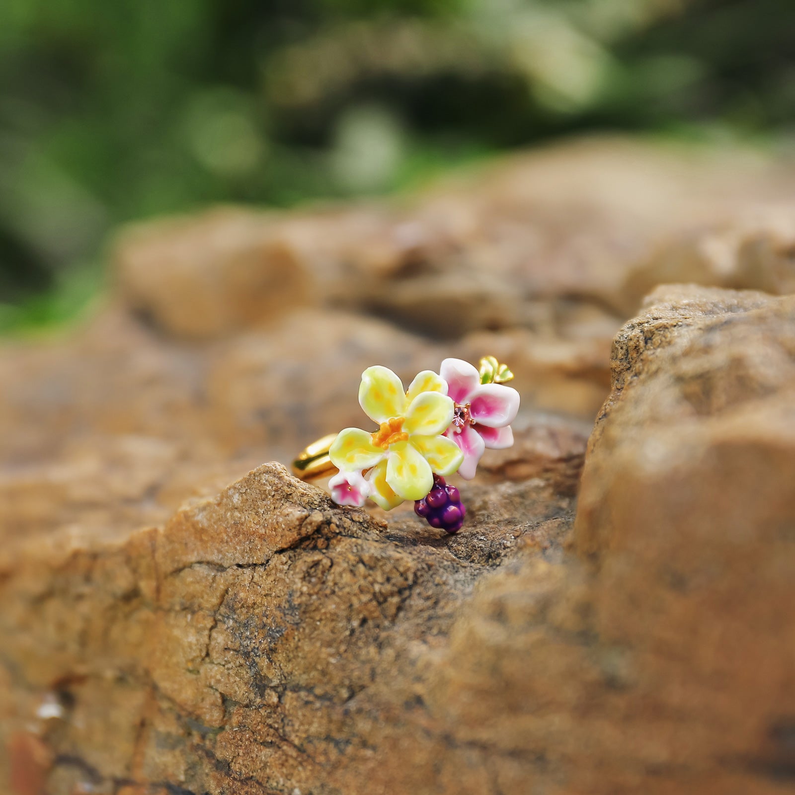 Sweet Grape Flower Enamel Ring
