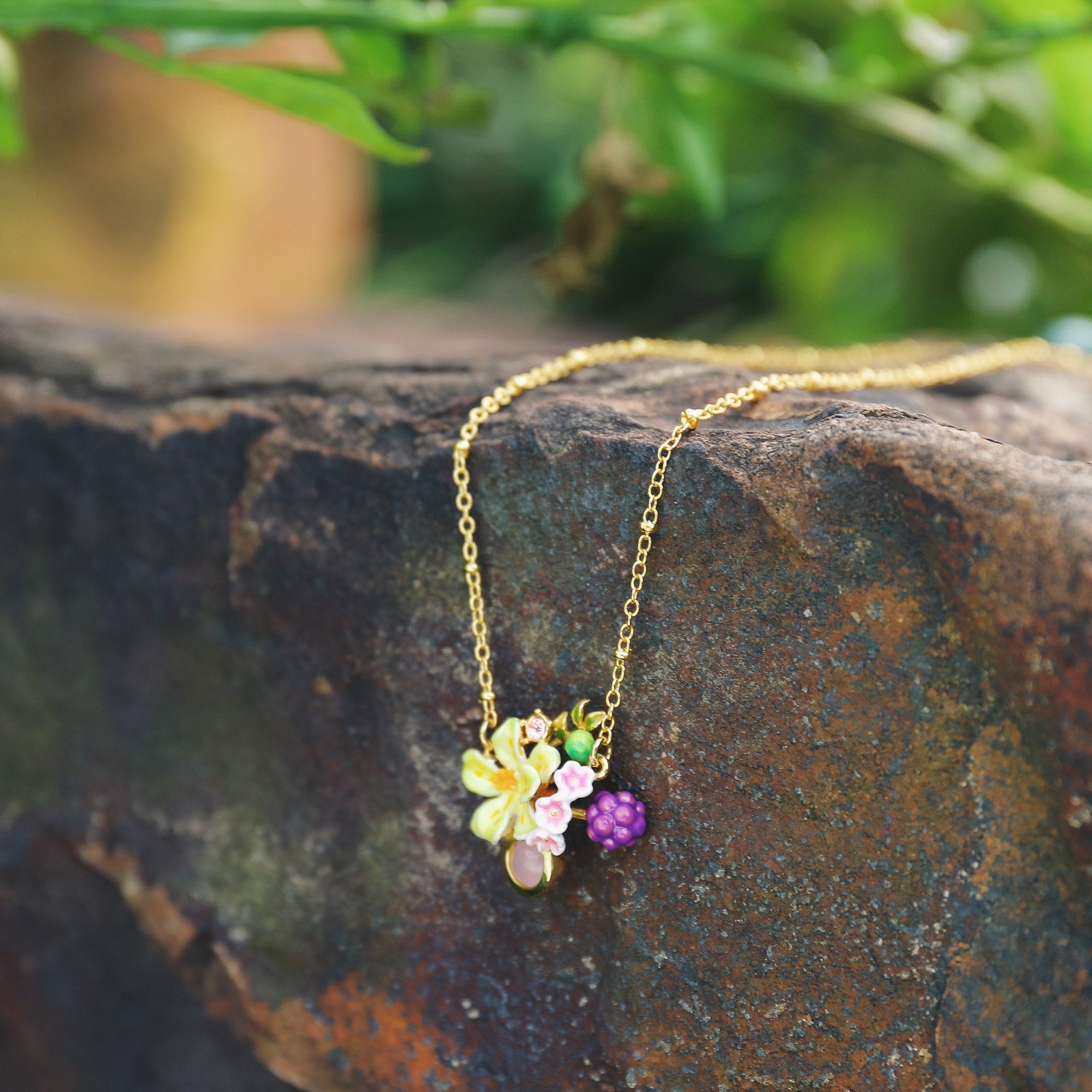 Sweet Grape Flower Gemstone Chain Necklace Gift Set with Gift Wrapping