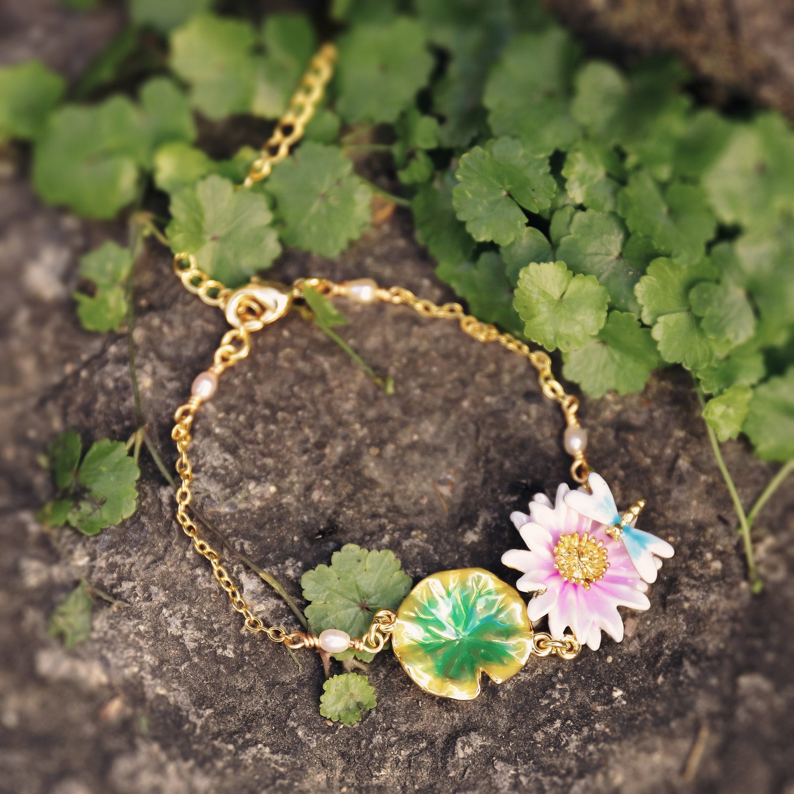 Lotus Dragonfly Chain Bracelet
