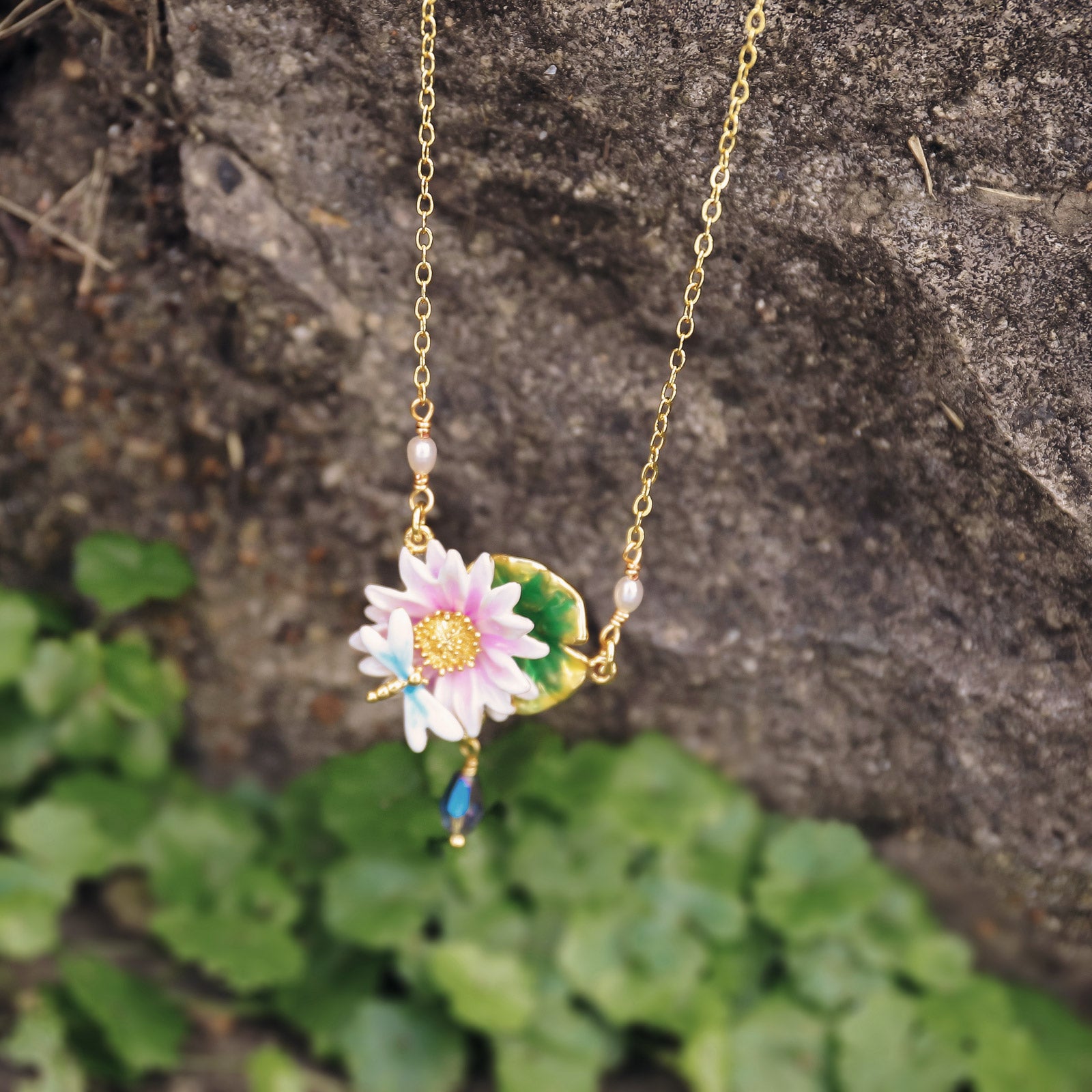 Lotus Dragonfly Chain Necklace