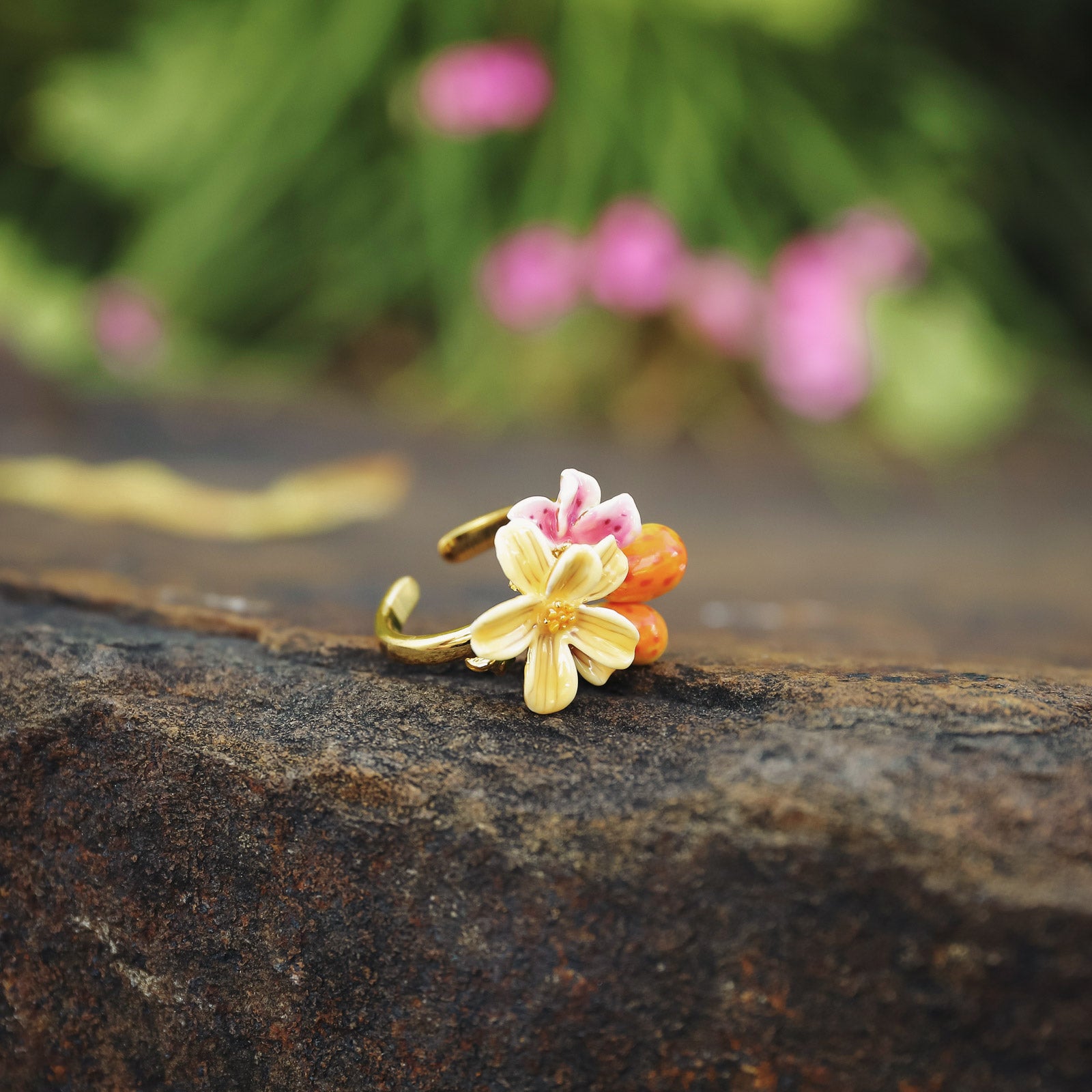 Sweet Pear Flower Enamel Ring
