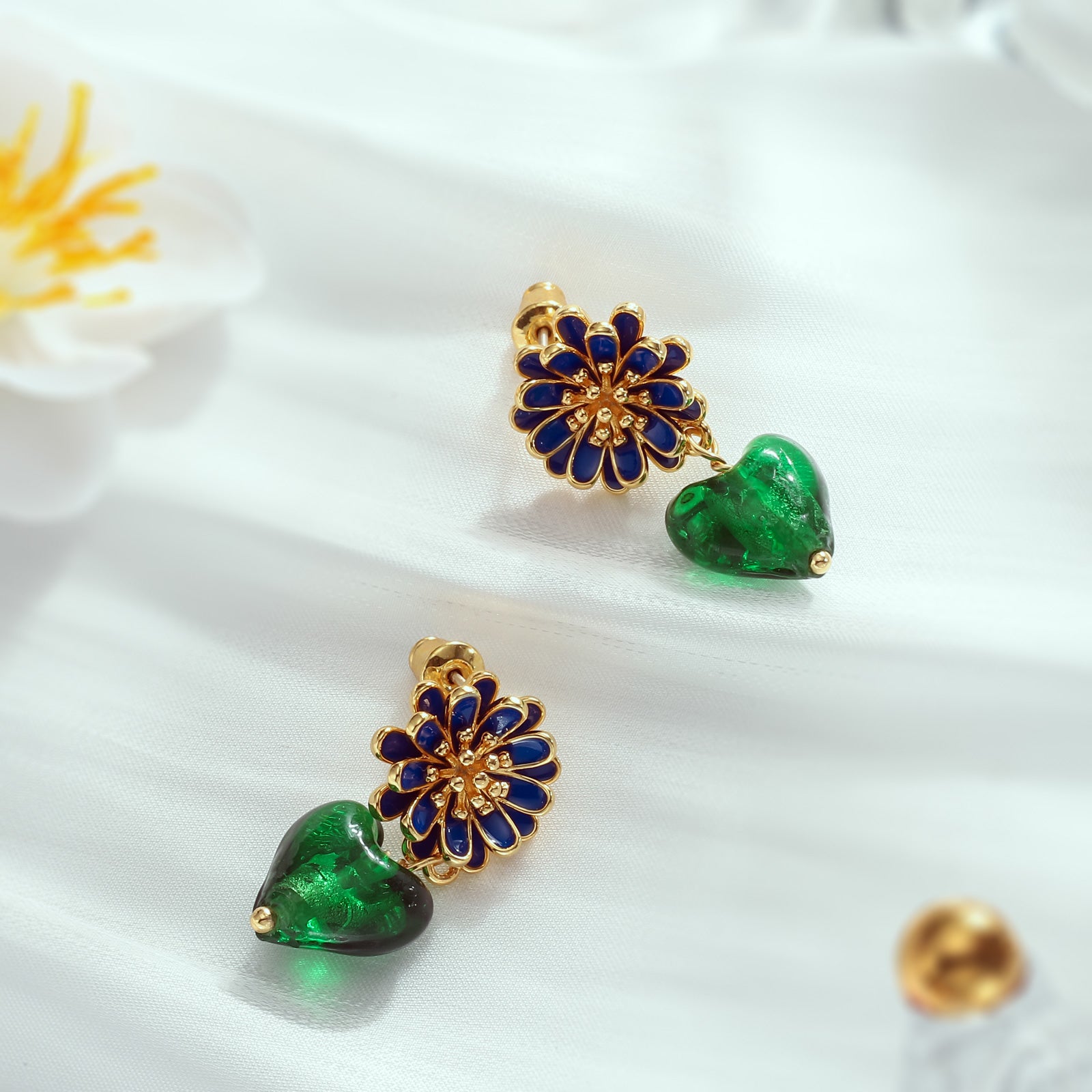 Green Heart Glazed Stud Murano Earrings