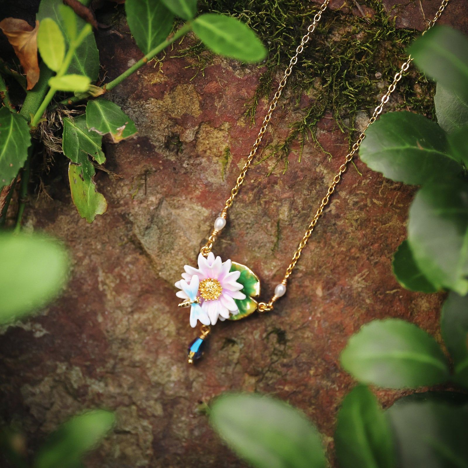 Lotus Dragonfly Gold Necklace