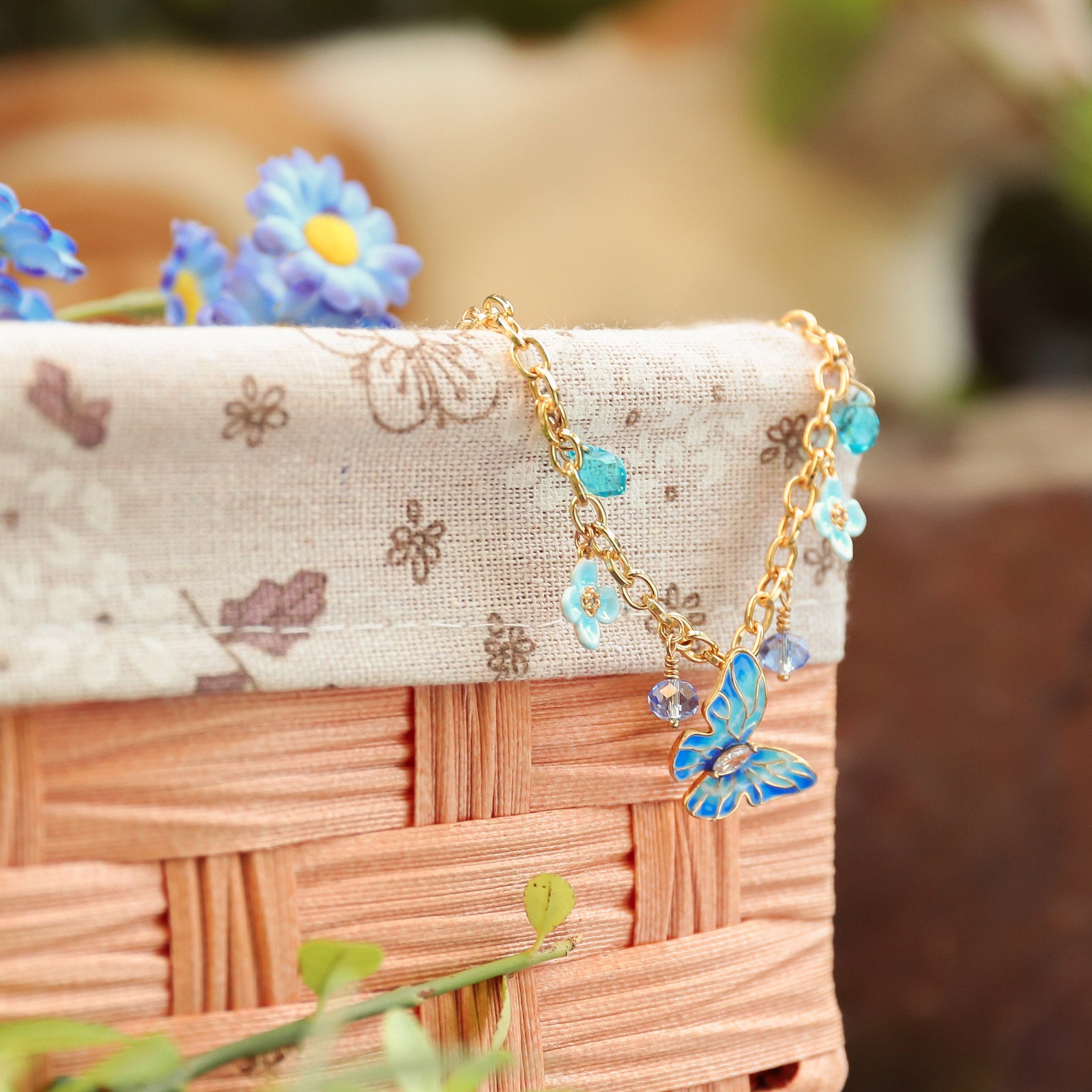 Blue Morpho Butterfly Enamel Bracelet Gift Set with Gift Wrapping