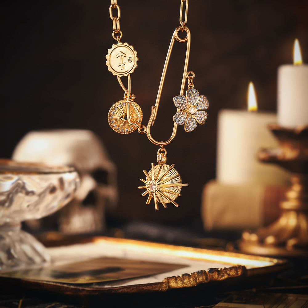 Selenichast Evil Eye Guardian Necklace displayed in a warm vintage candlelight setting