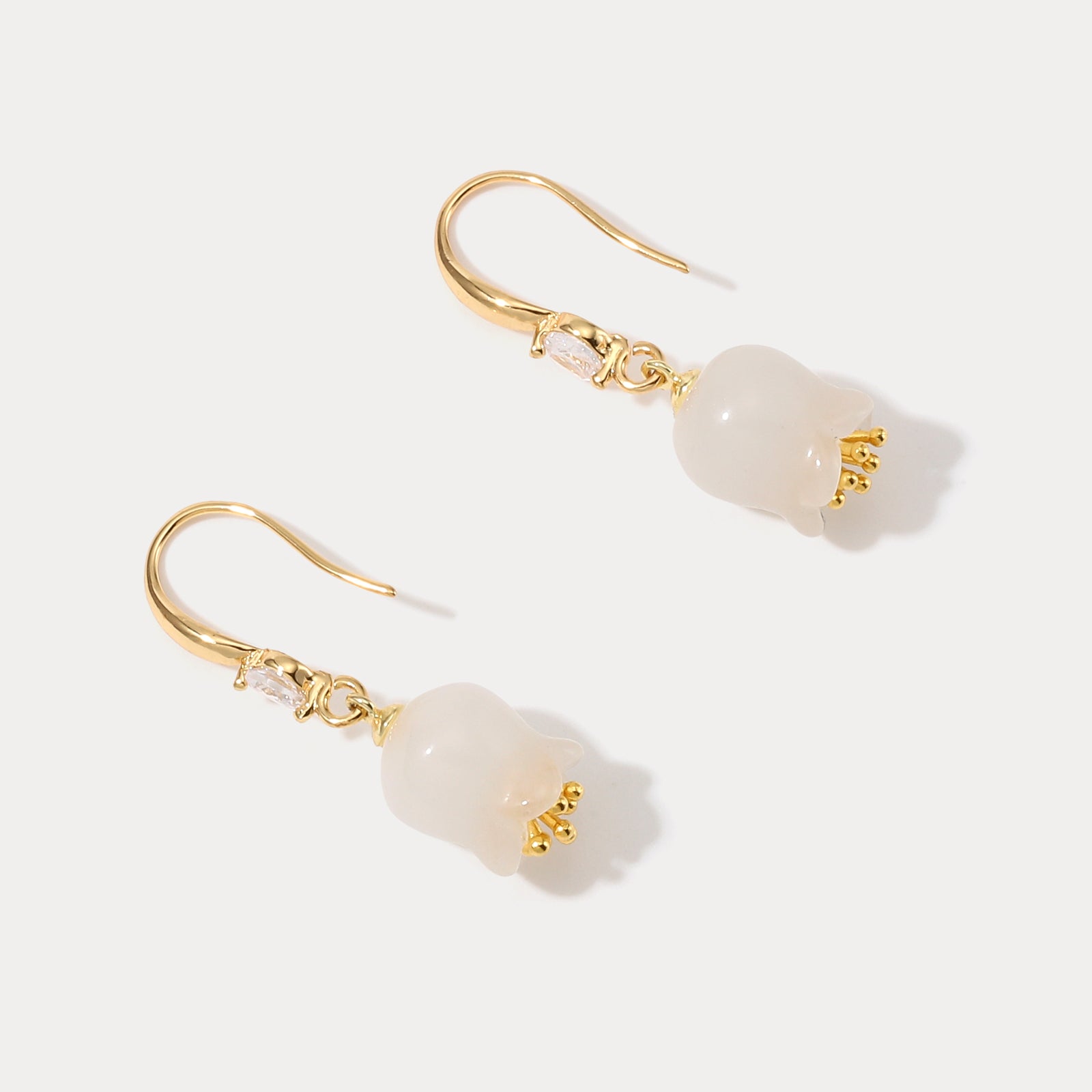 Lily Of The Valley White Jade Earrings
