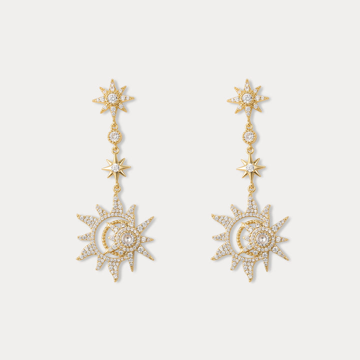 Selenichast Diamond Sun Moon and Star Dangle Earrings