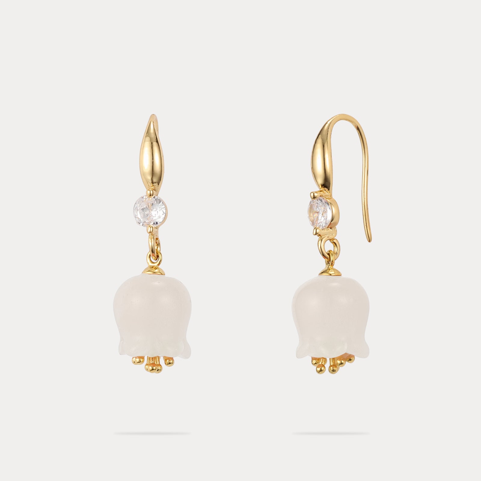 Lily Of The Valley White Jade Earrings