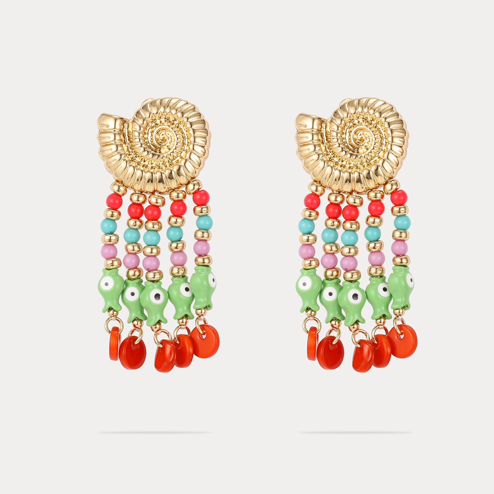 Colorful Conch Clip On Beaded Earrings