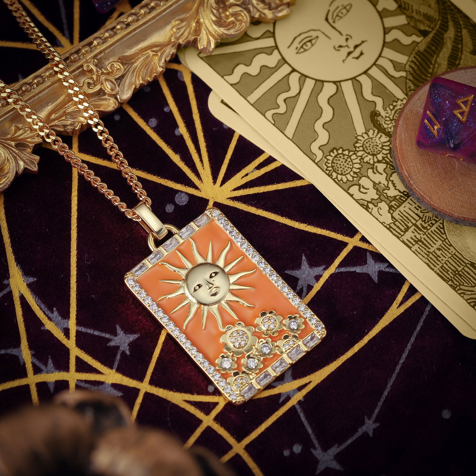 The Sun Tarot Card Cubic Zirconia Necklace