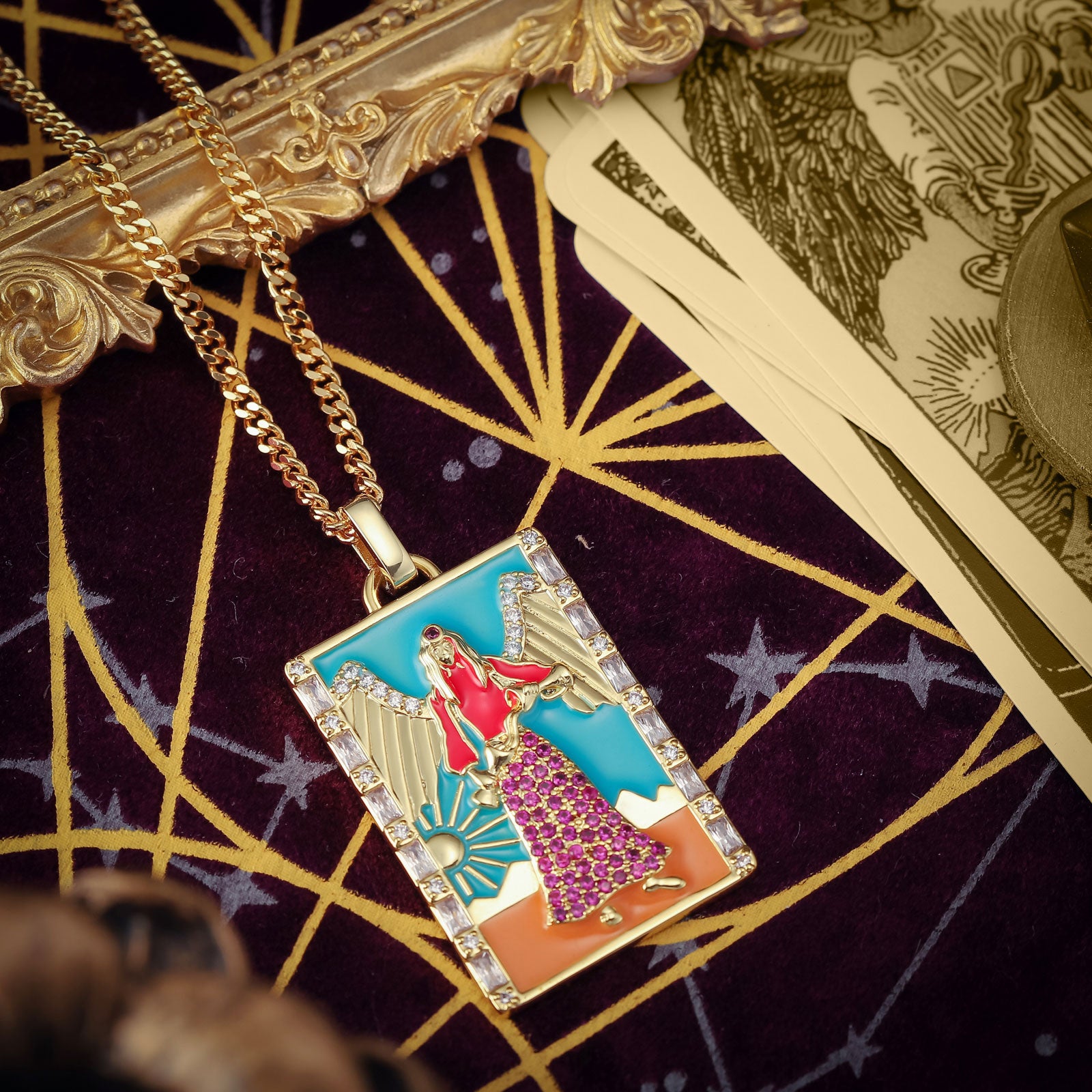 Temperance Tarot Card Gold Necklace