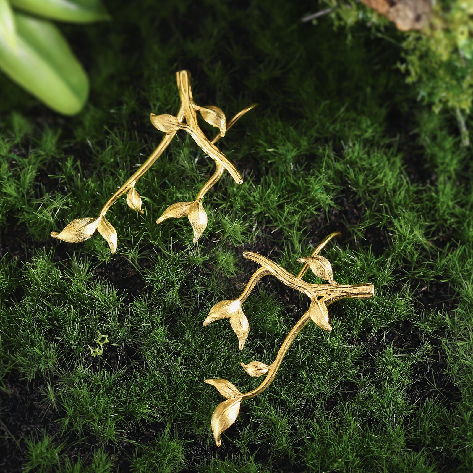 Leaves Branch Gold Natural Earrings