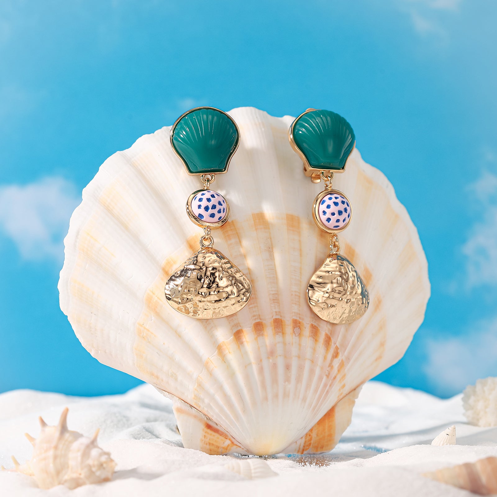 Beach Shell Clip On Earrings