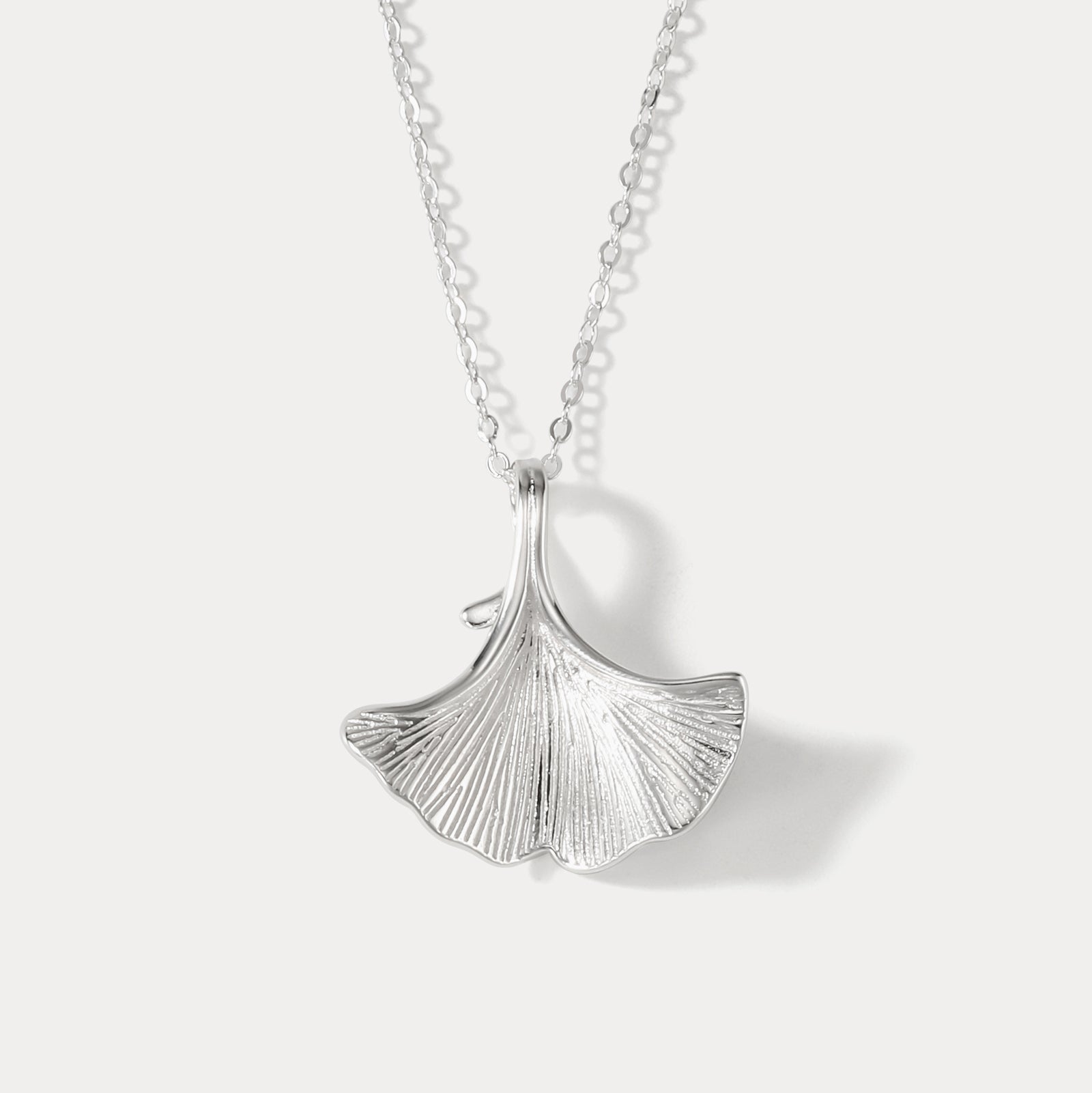 Selenichast Silver Ginkgo Leaf Necklace