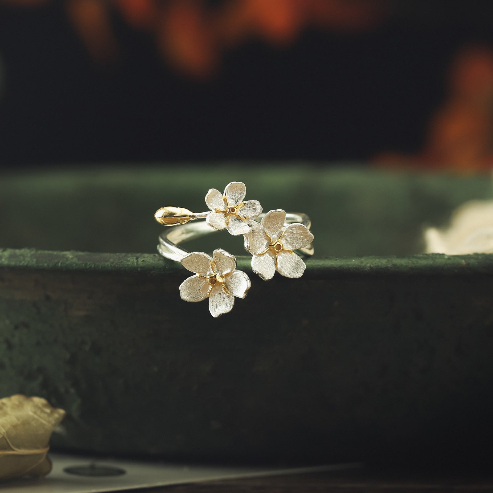 Flowers Rng Selenichast Sterling Silver Forget-Me-Not Flowers Ring, Enamel Flower ...