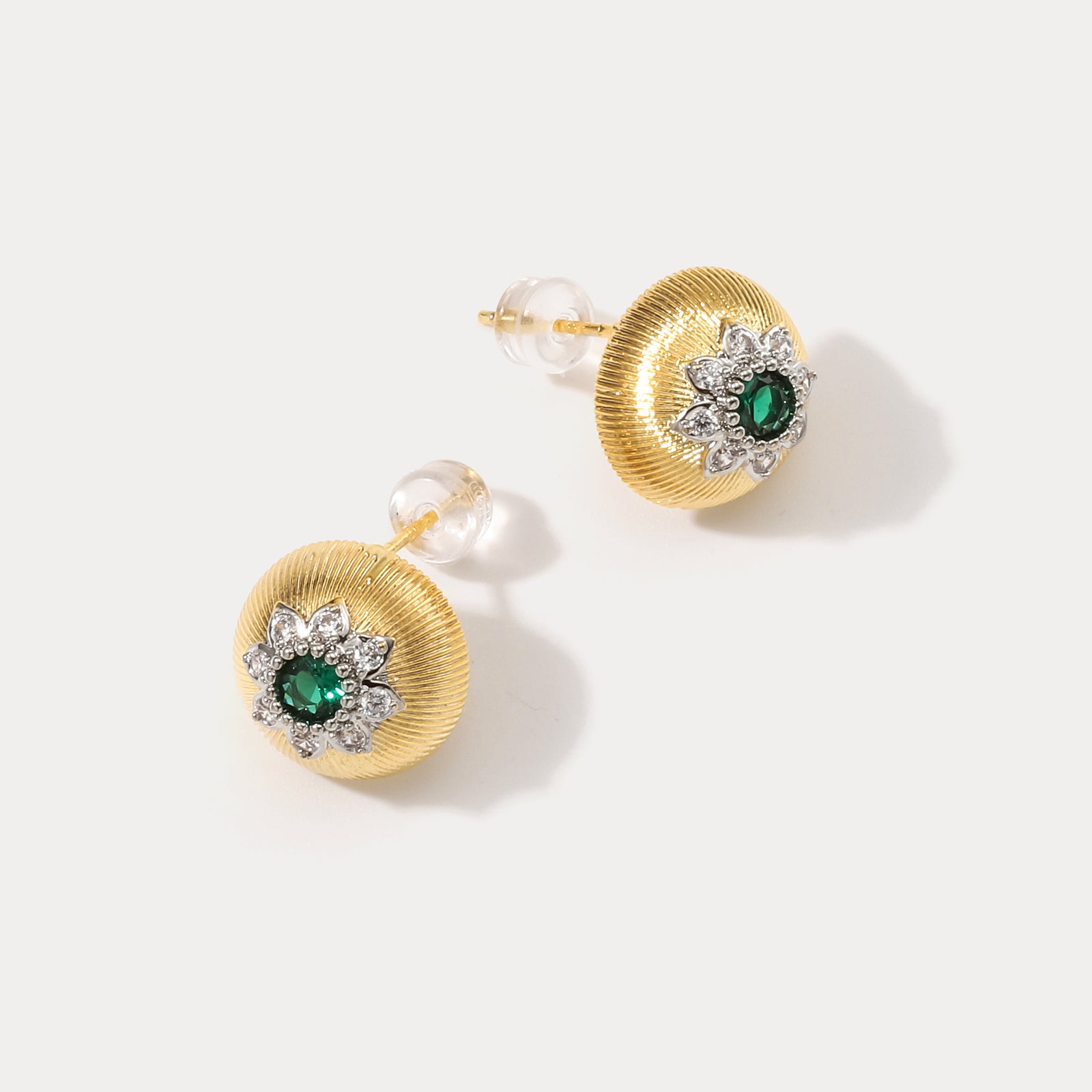 Emerald Flower Round Earrings