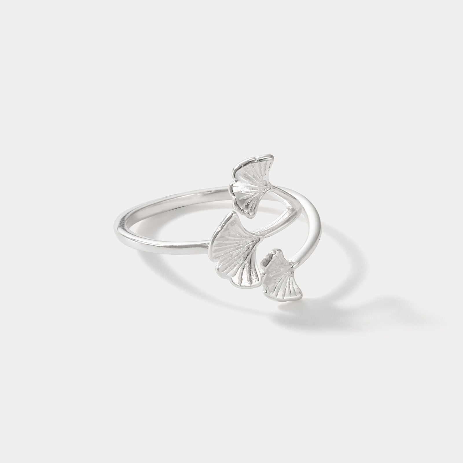 Silver Ginkgo Leaves Simple Wedding Ring