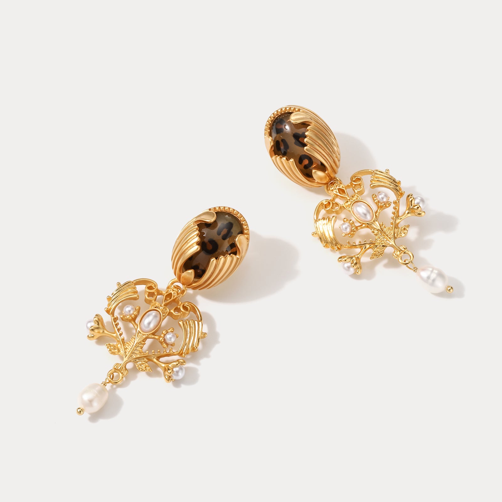 Baroque Chandelier Pearl Brass Earrings