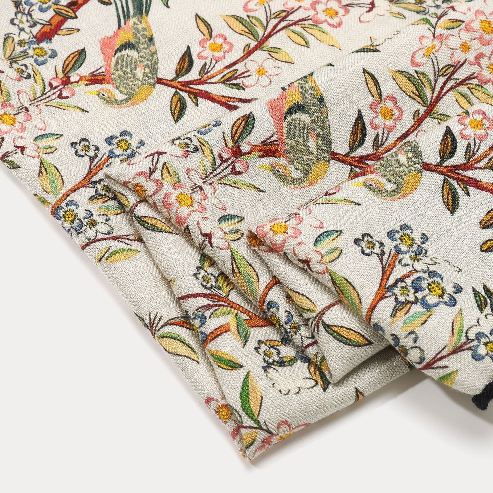 Parrot & Flower Pattern Cashmere Silk Scarf