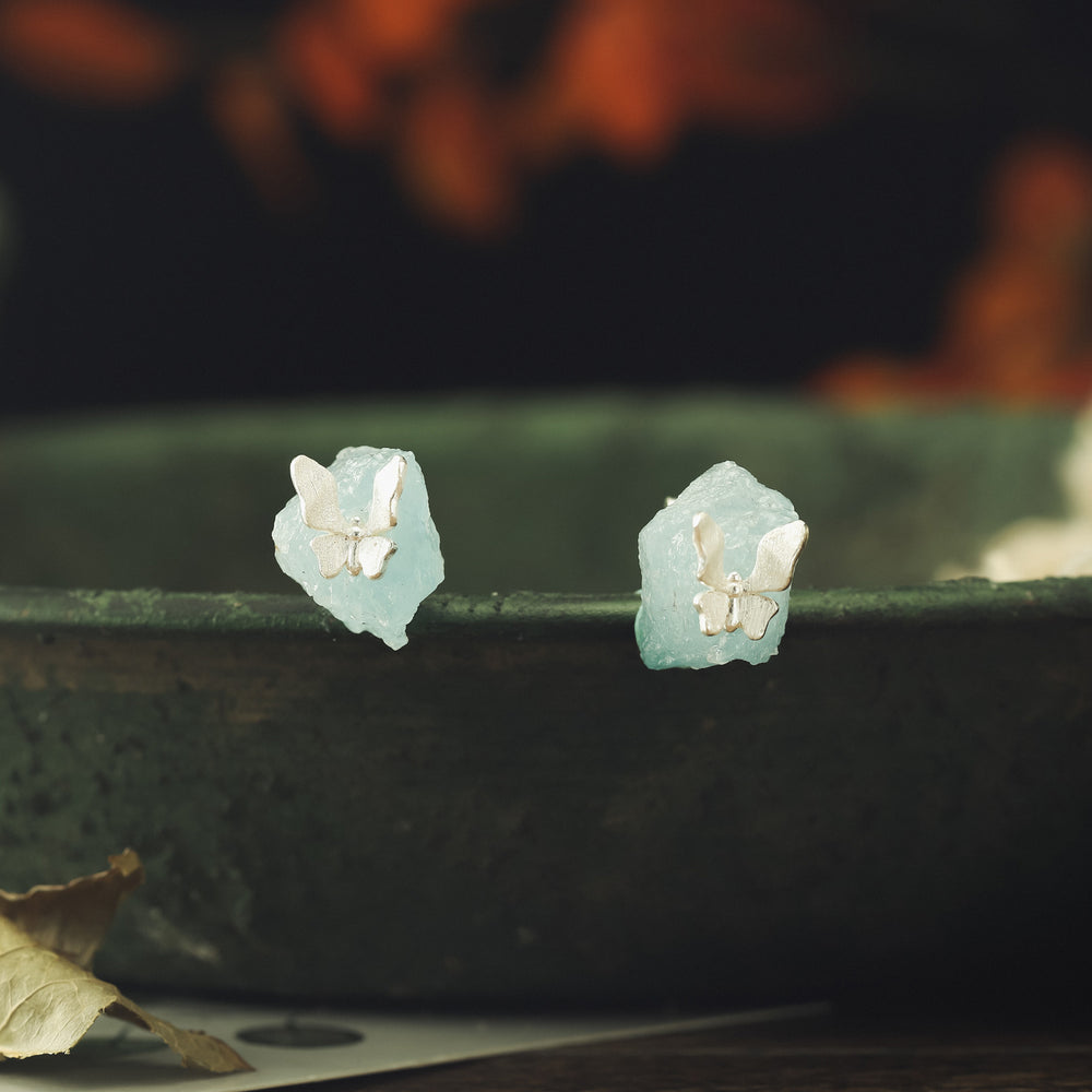 Selenichast Aquamarine Butterfly Stud Earrings