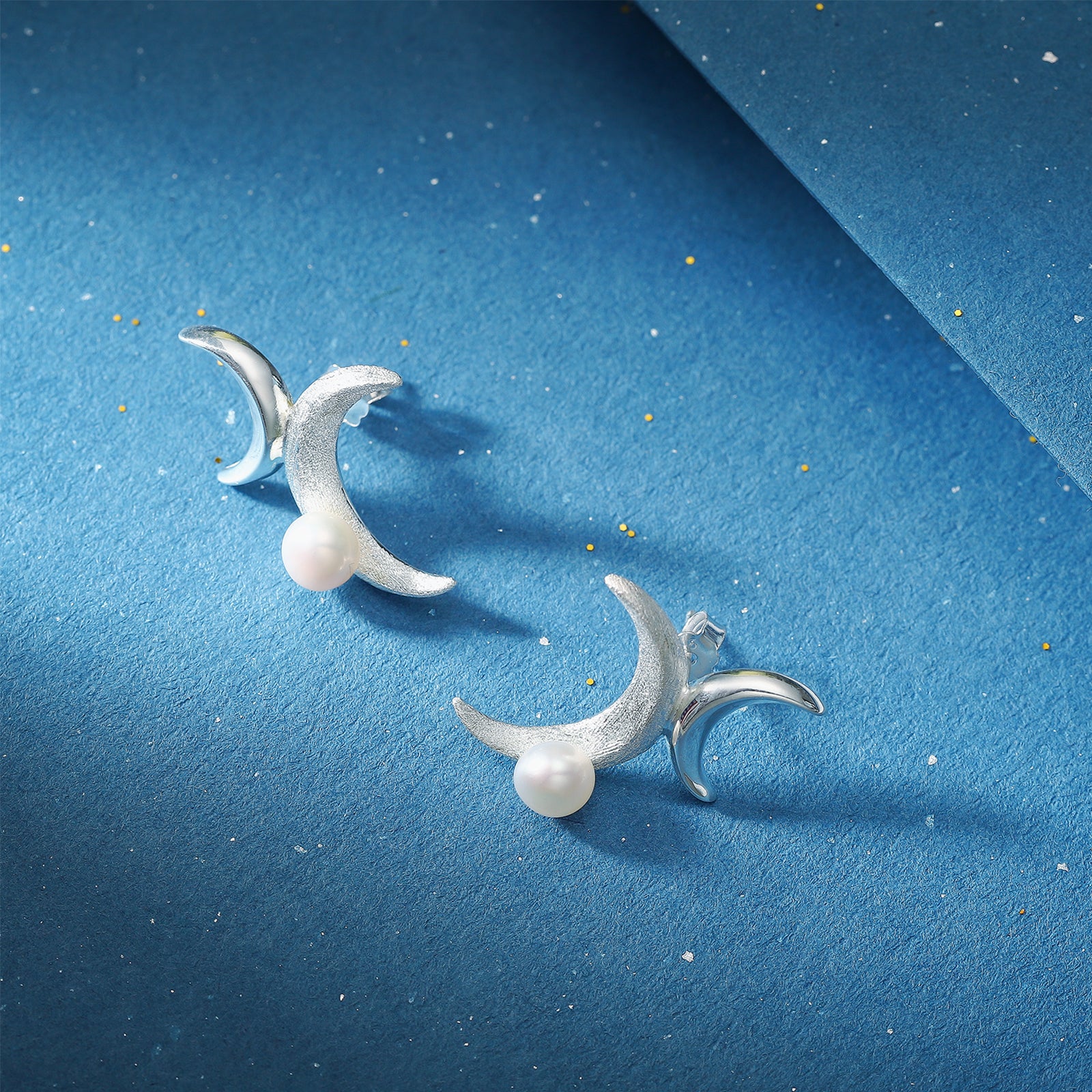 Silver Double Moon Dainty Earrings