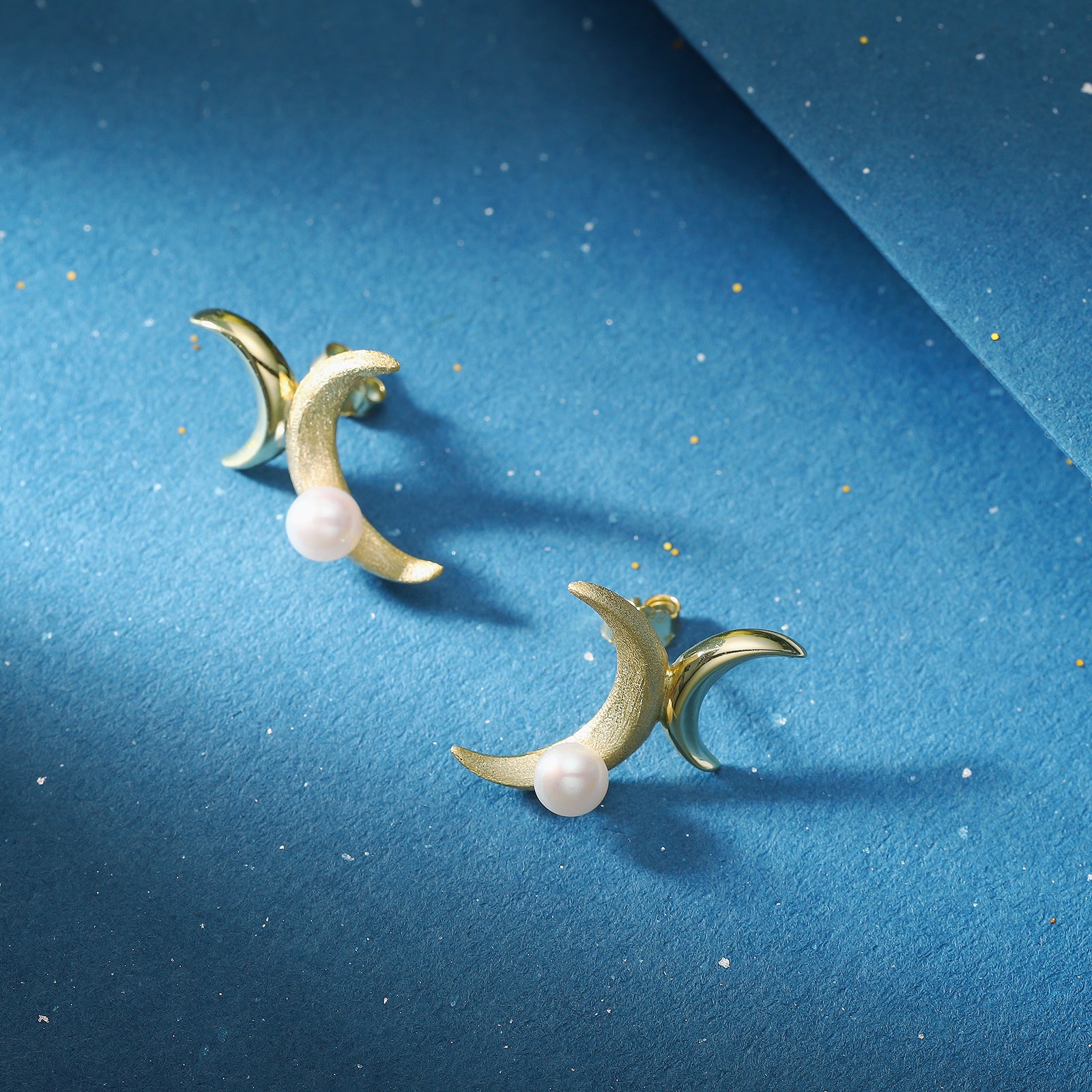 Gold Double Moon Dainty Earrings