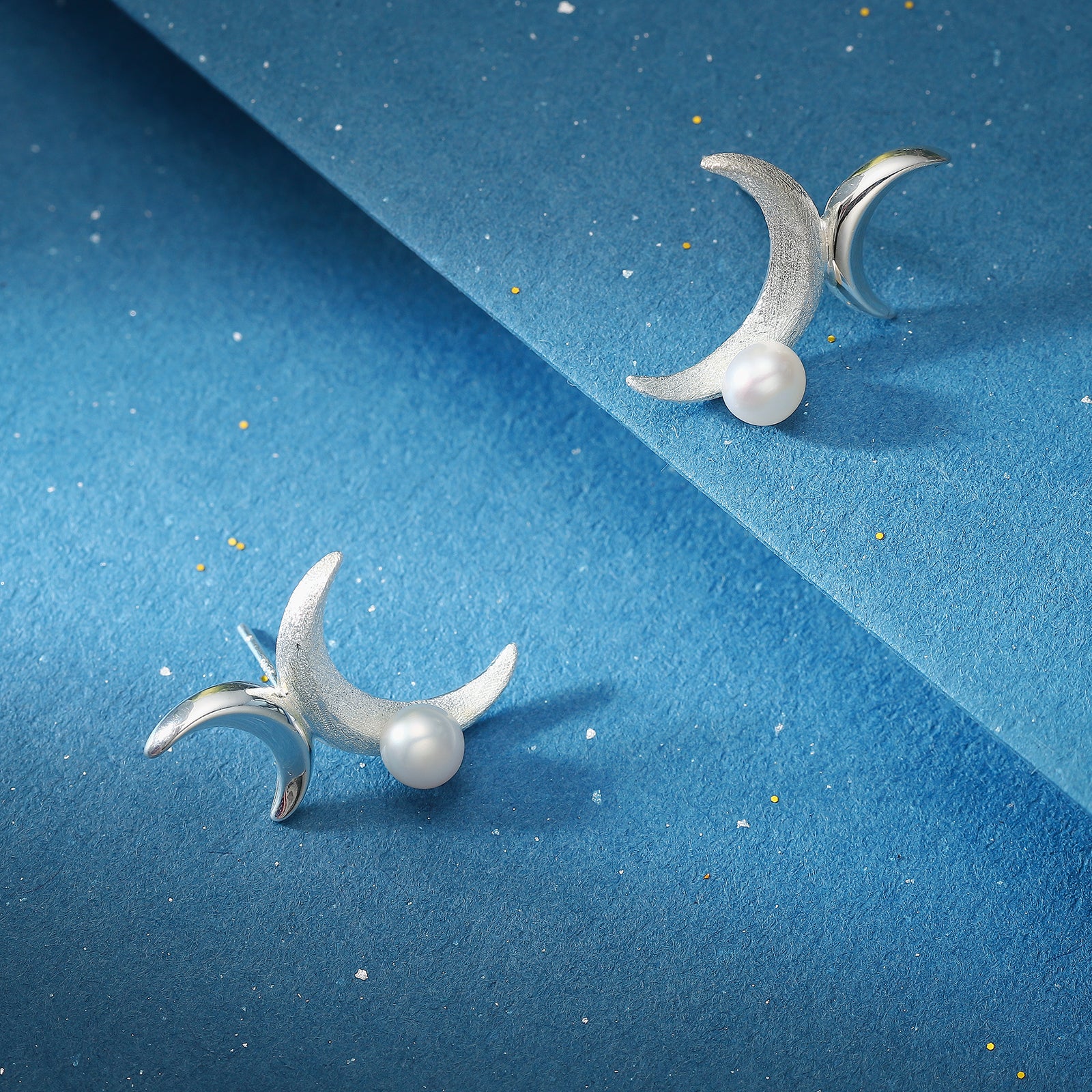 Silver Double Crescent Moon Earrings
