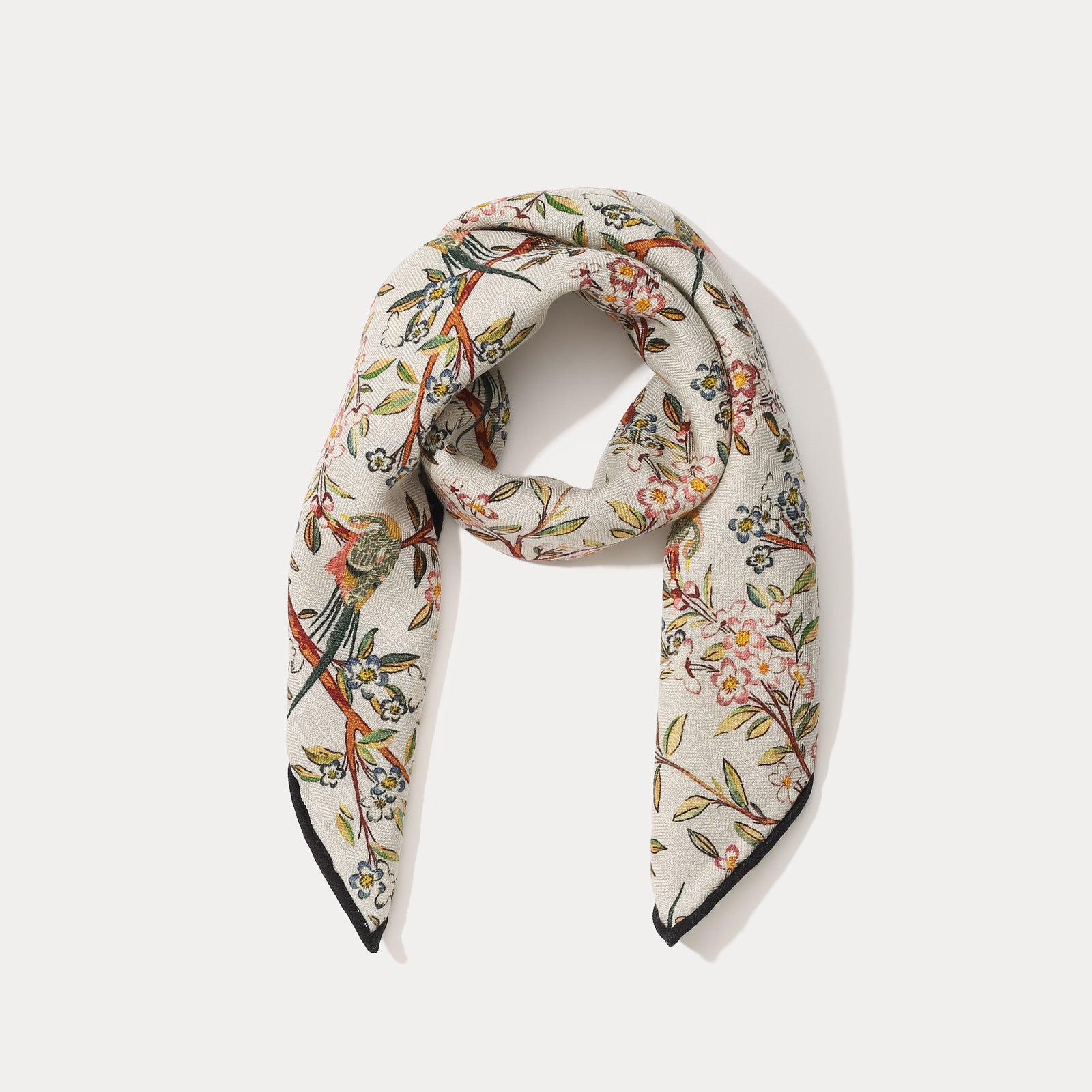 Parrot & Flower Pattern Cashmere Wool Scarf