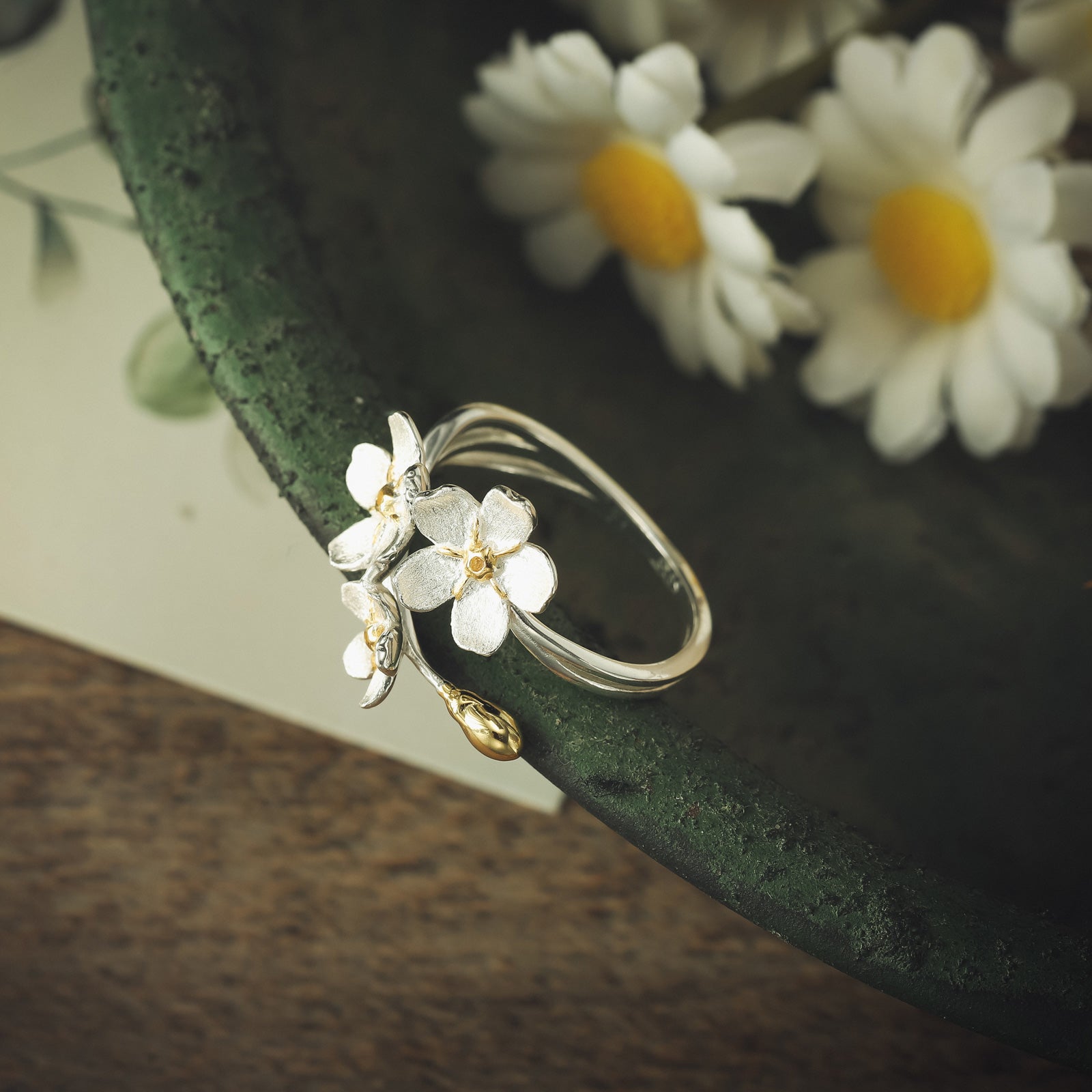 Forget-Me-Not Flowers 18k Gold Ring Jewelry Set