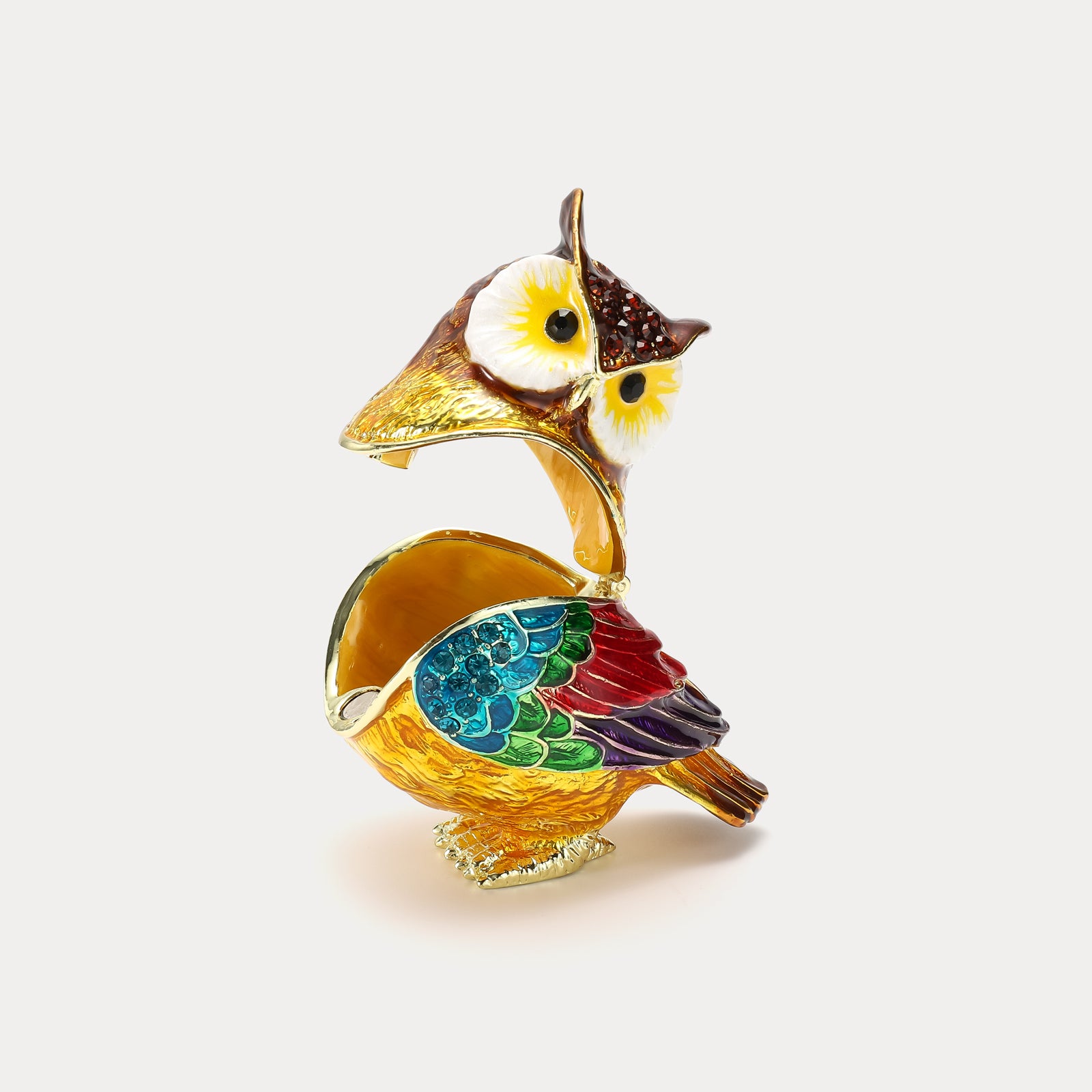 Colorful Alloy Owl Jeweled Trinket Box
