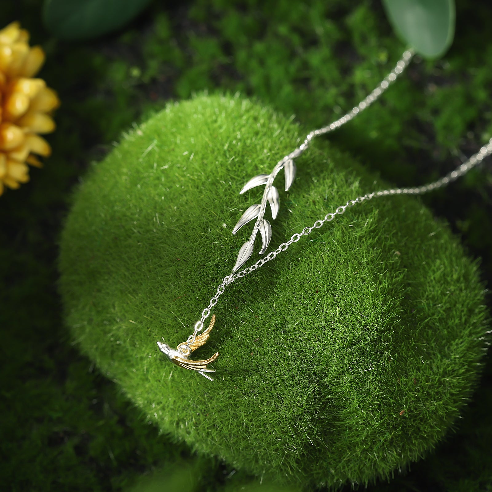 Silver Swallow & Willow Dainty Necklace