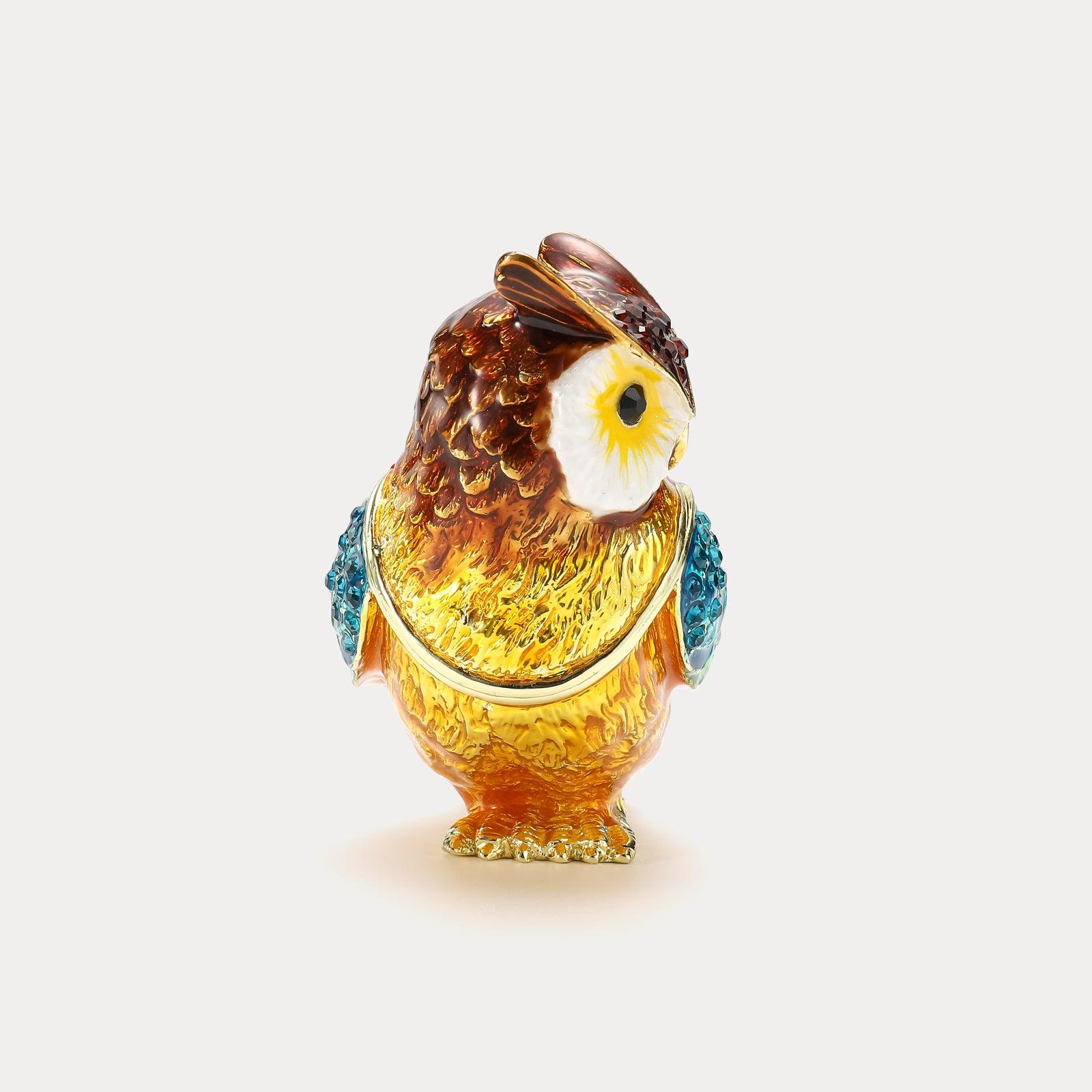Colorful Enamel Owl Jeweled Trinket Box
