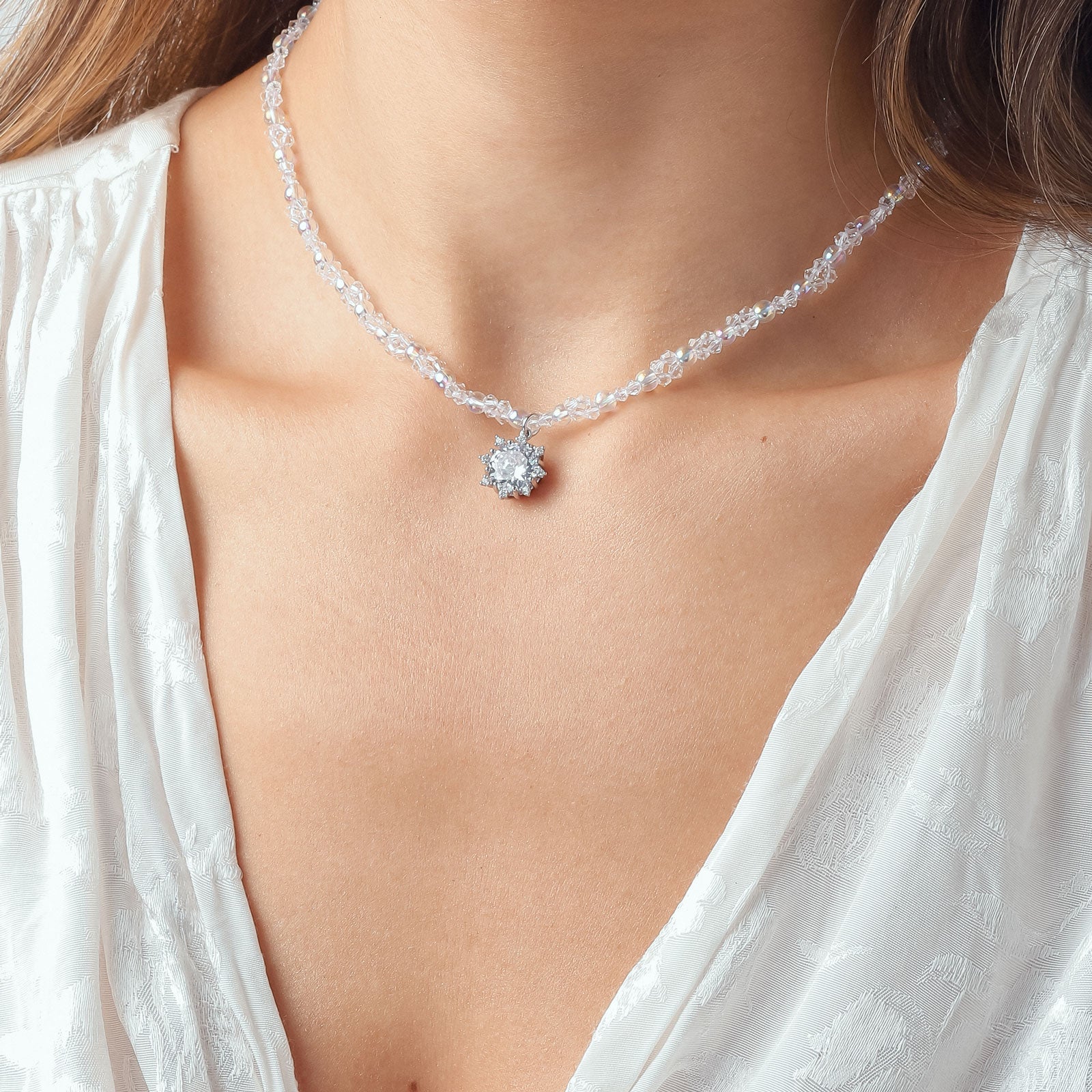 Glazed Diamond Silver Necklace