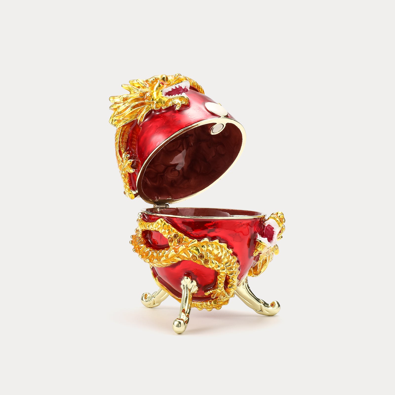 Enamel Dragon Red Egg Jeweled Trinket Box