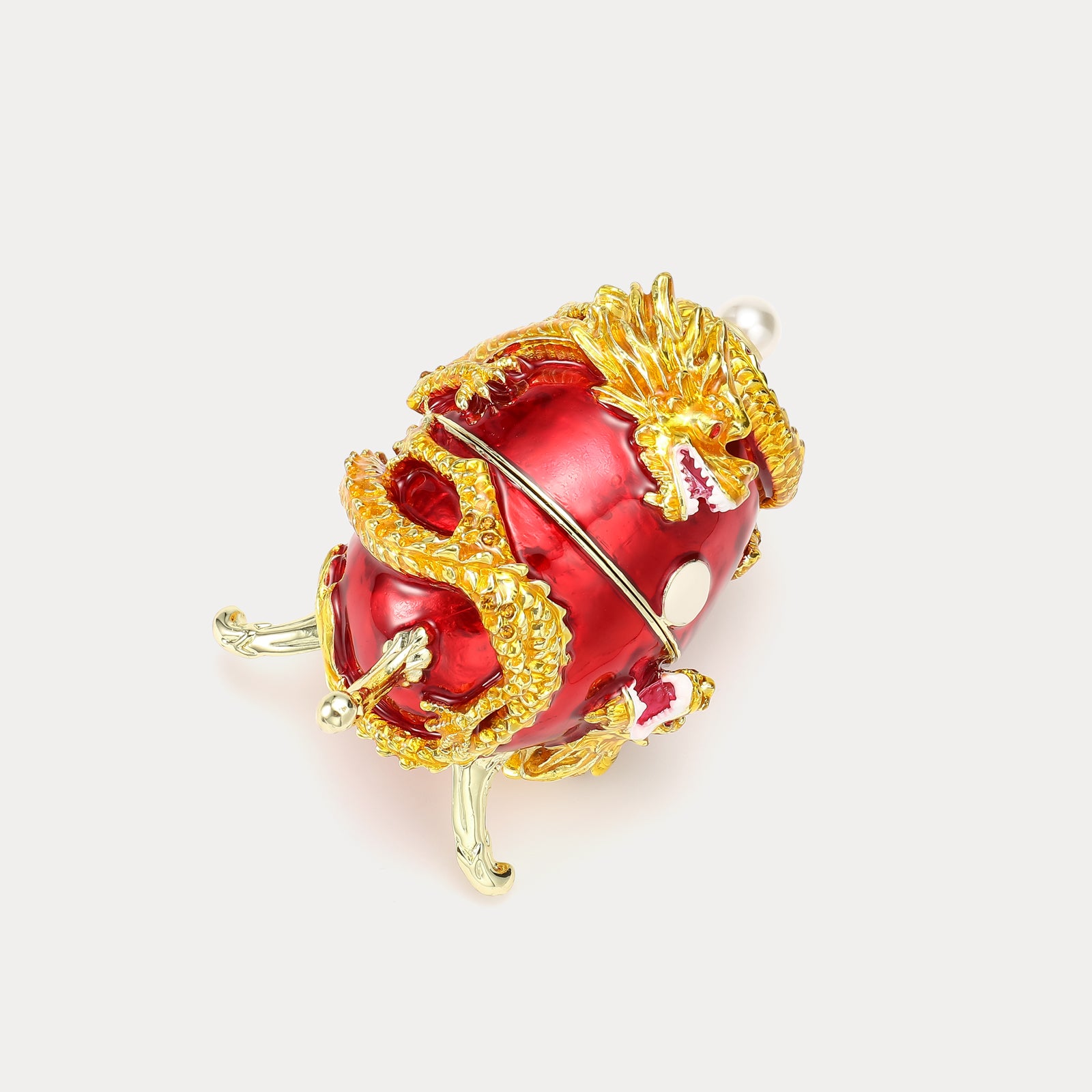 Alloy Dragon Red Egg Jeweled Trinket Box