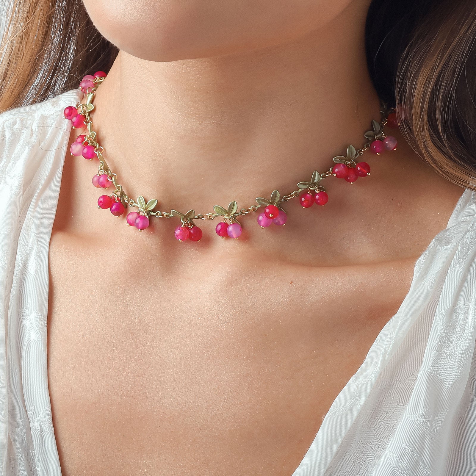 Pink Berry Nature Stone Necklace
