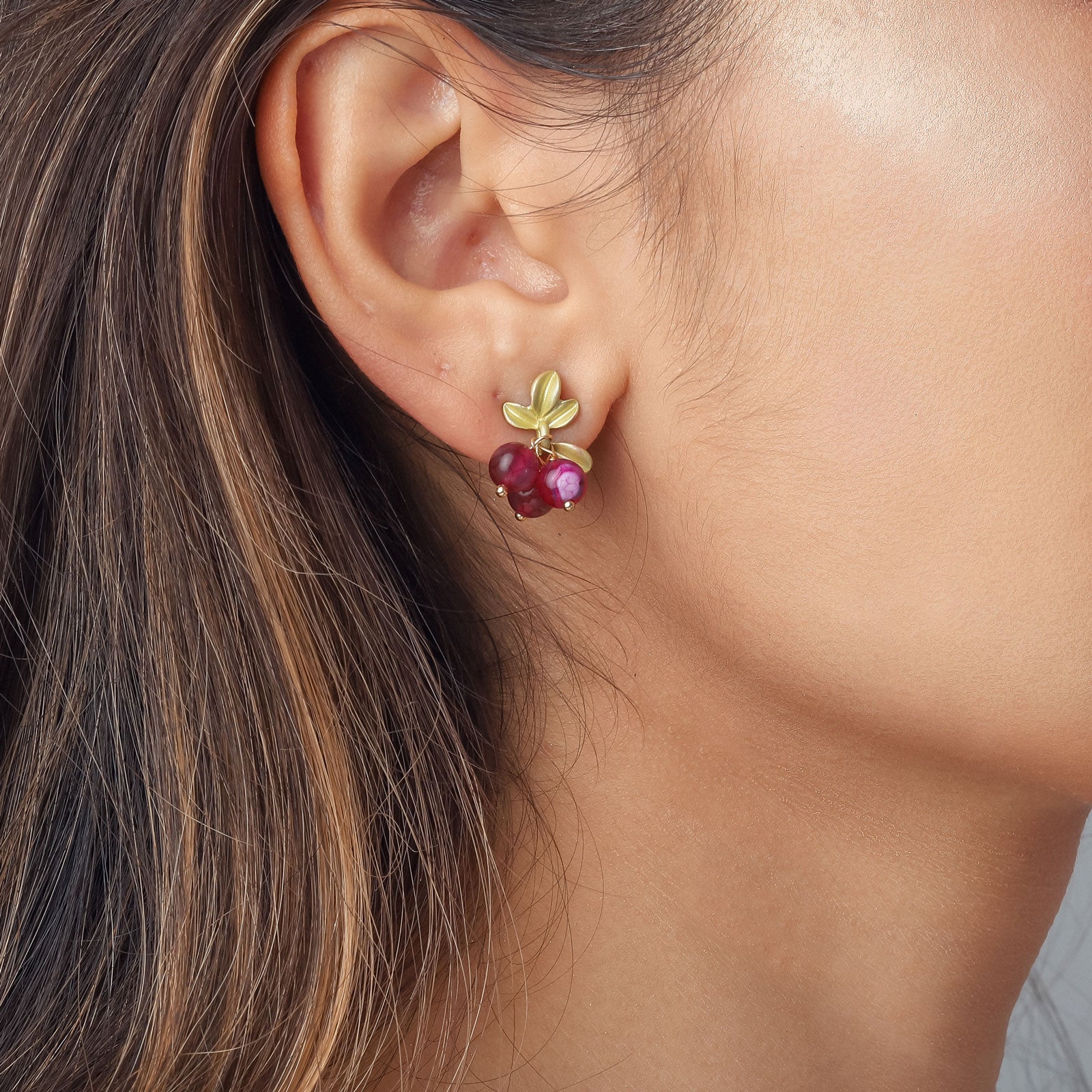 Glass Cranberry Stud Earrings