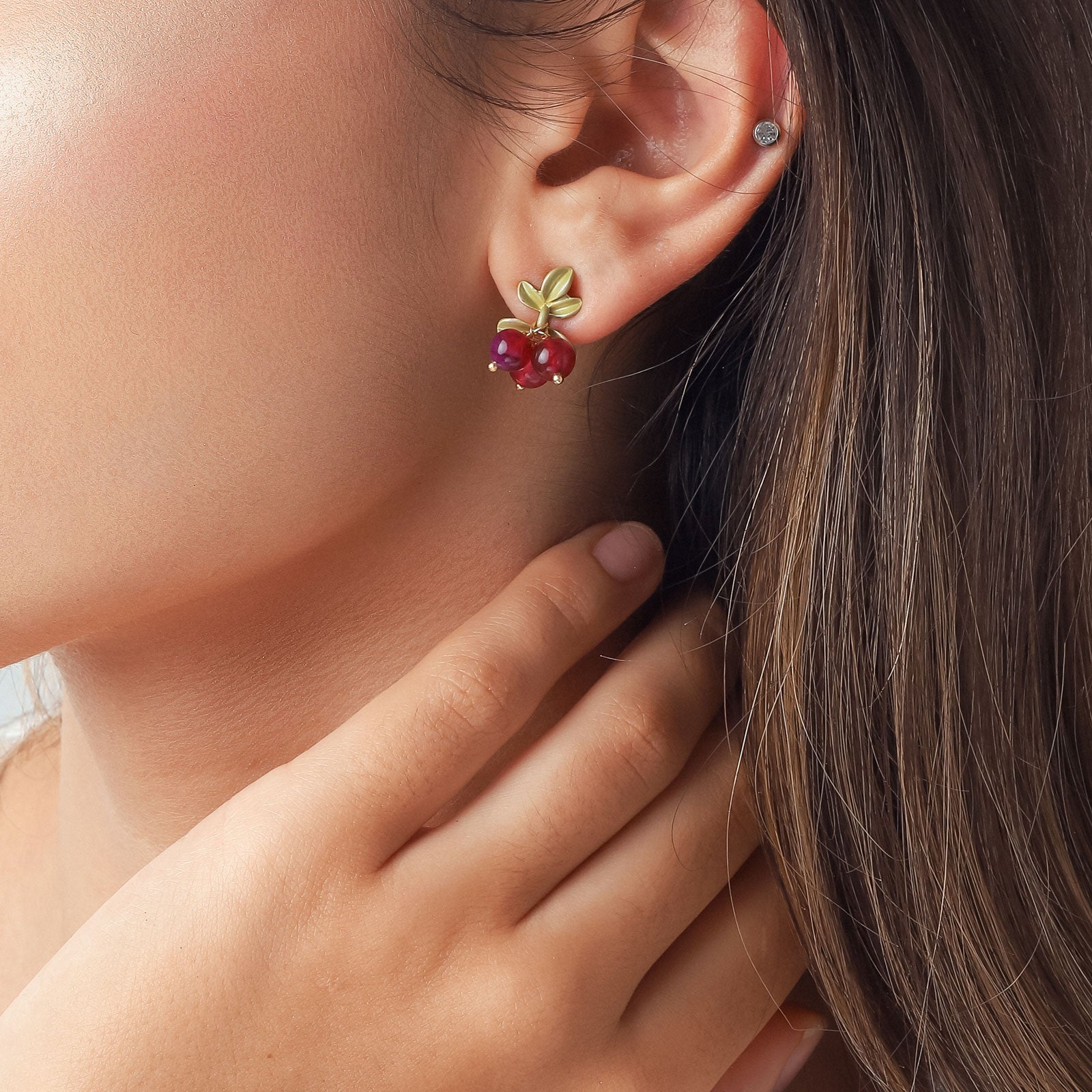 Agate Cranberry Stud Earrings