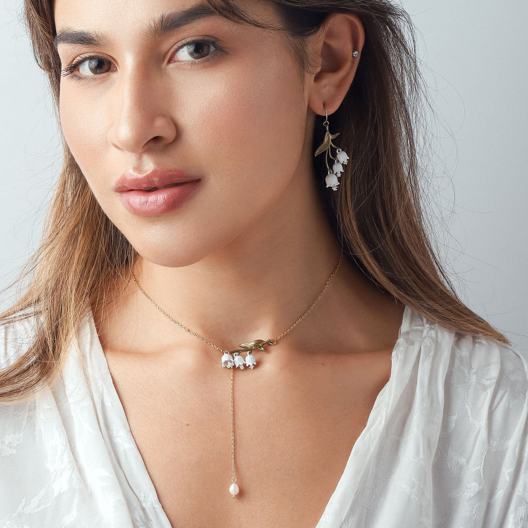 Lily Of The Valley Earrings and Pearl Necklace