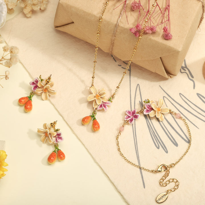 Garden Flower Enamel Bracelet Jewelry Set