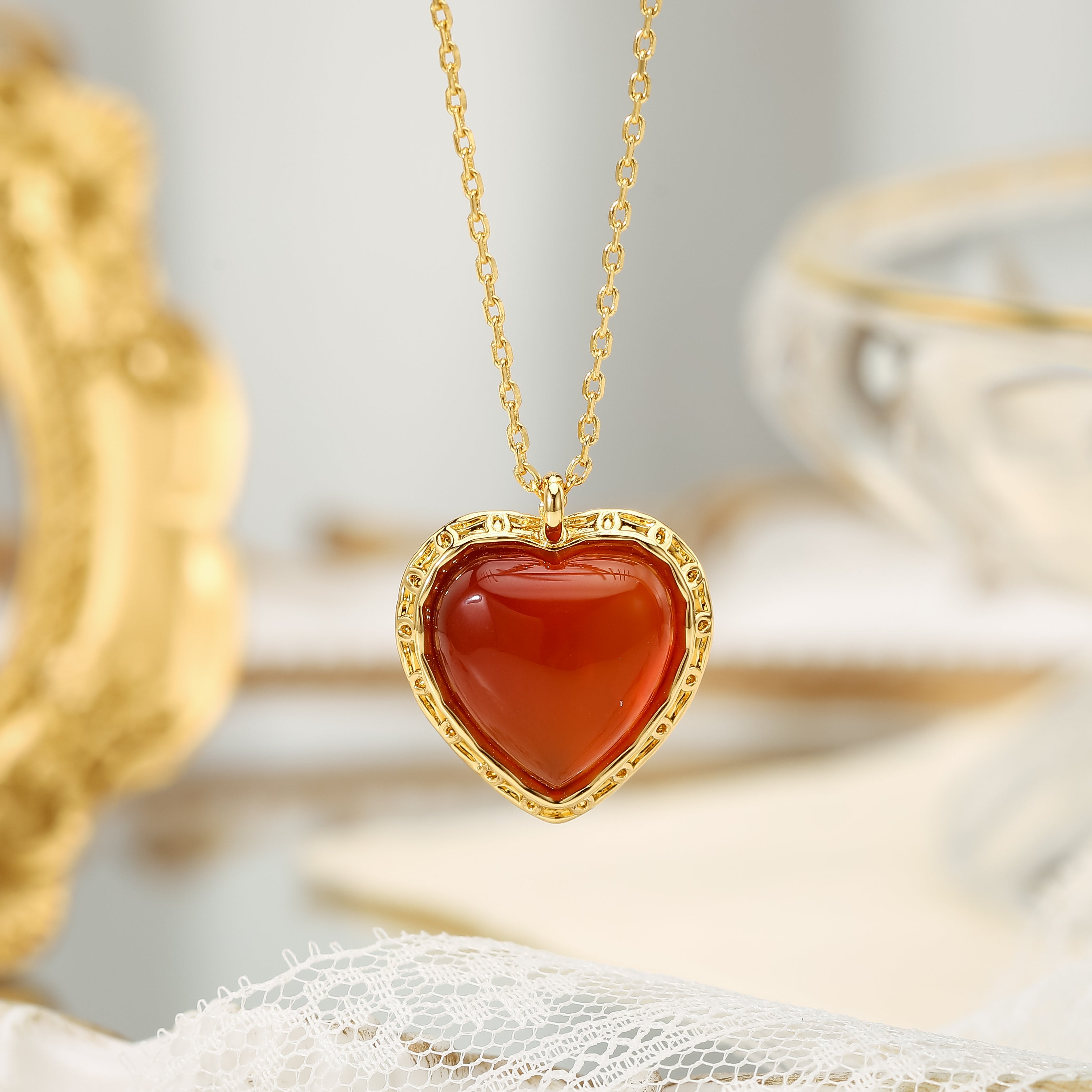 Ruby Heart Gold Pendant Necklace